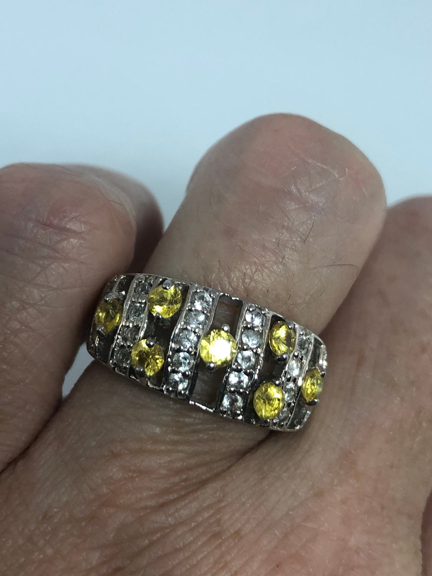 Vintage Citrine 925 Sterling Silver Gothic Ring Size 7