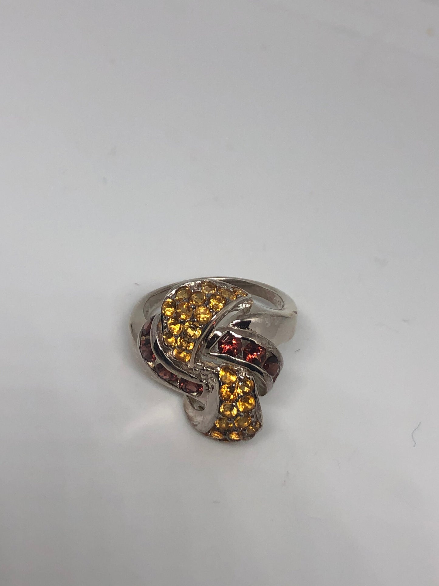 Vintage Citrine 925 Sterling Silver Gothic Ring Size 7