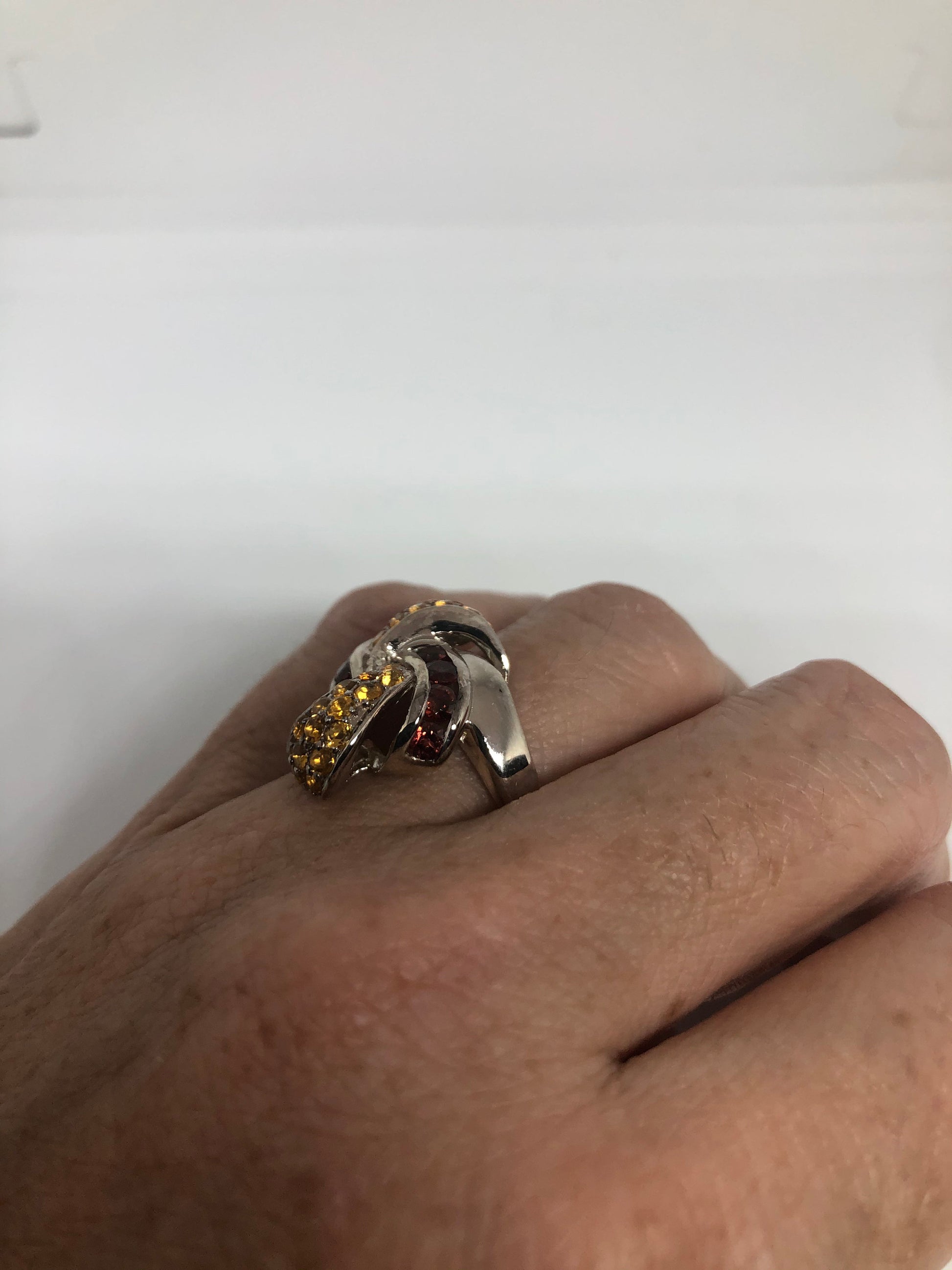 Vintage Citrine 925 Sterling Silver Gothic Ring Size 7