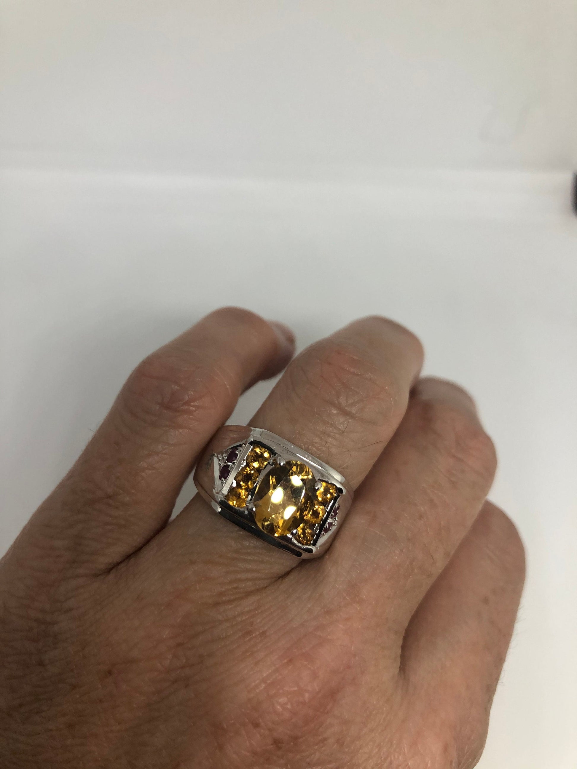 Vintage Citrine 925 Sterling Silver Gothic Ring Size 9.5