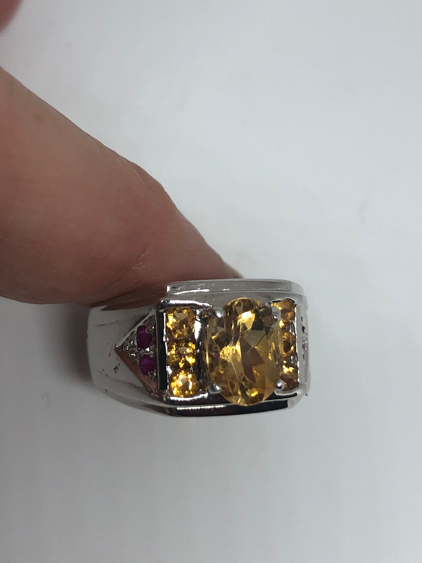 Vintage Citrine 925 Sterling Silver Gothic Ring Size 9.5