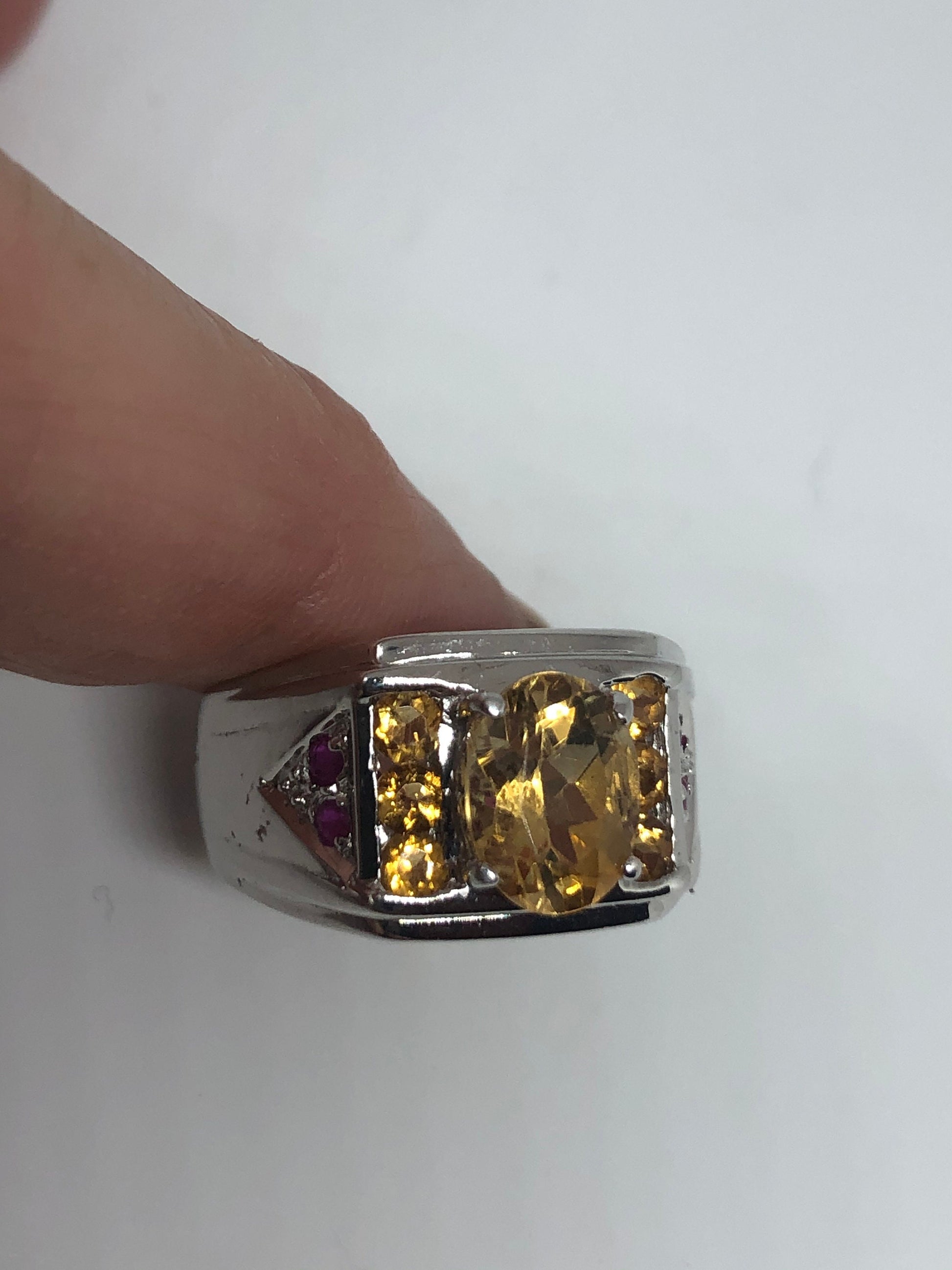 Vintage Citrine 925 Sterling Silver Gothic Ring Size 9.5