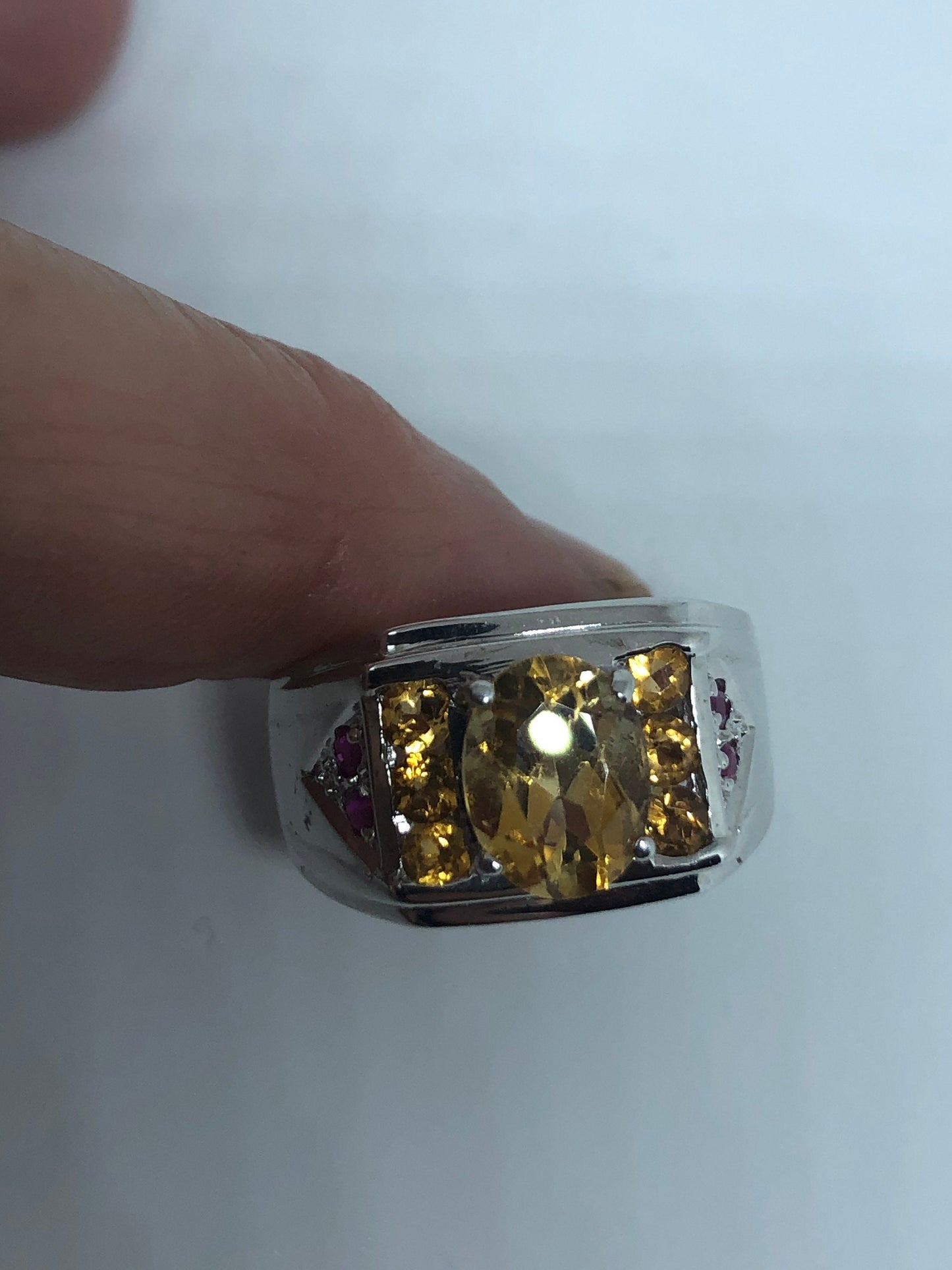 Vintage Citrine 925 Sterling Silver Gothic Ring Size 9.5