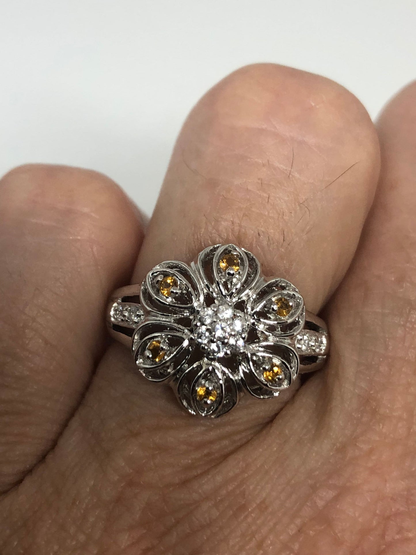 Vintage Citrine 925 Sterling Silver Gothic Ring Size 6.25