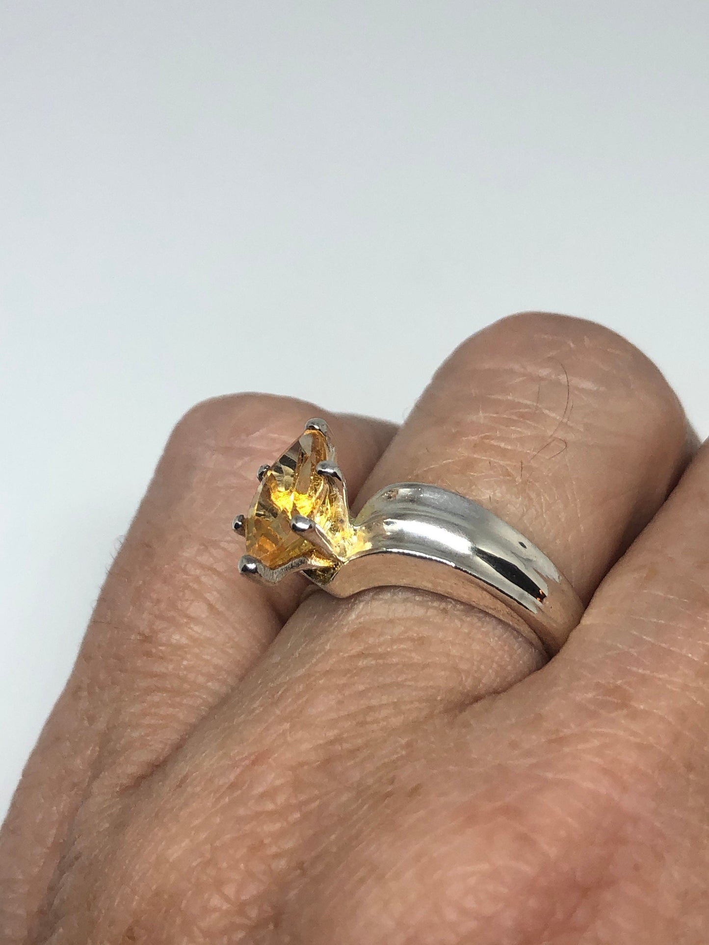 Vintage Citrine 925 Sterling Silver Deco Ring Size 7