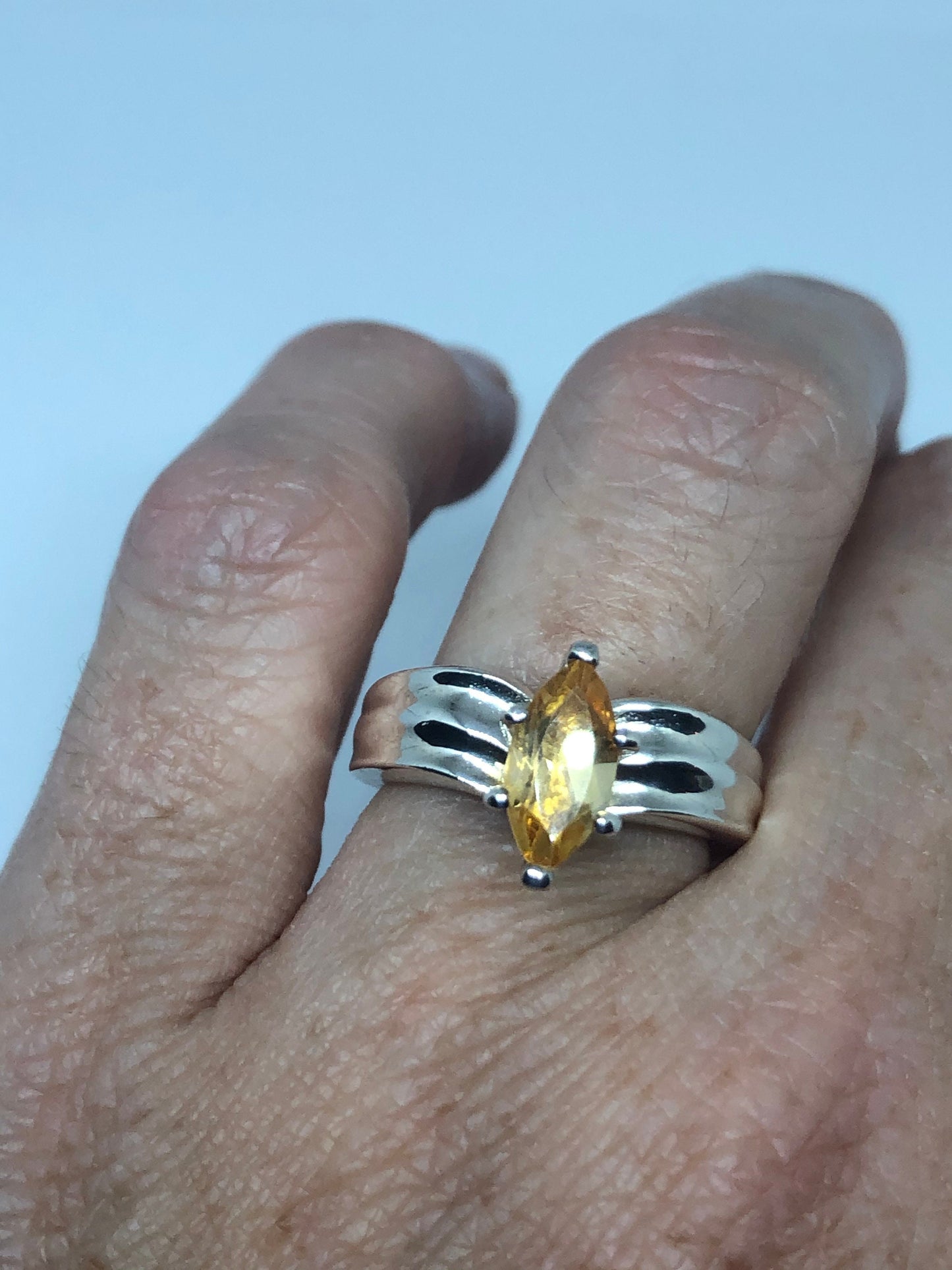 Vintage Citrine 925 Sterling Silver Deco Ring Size 7