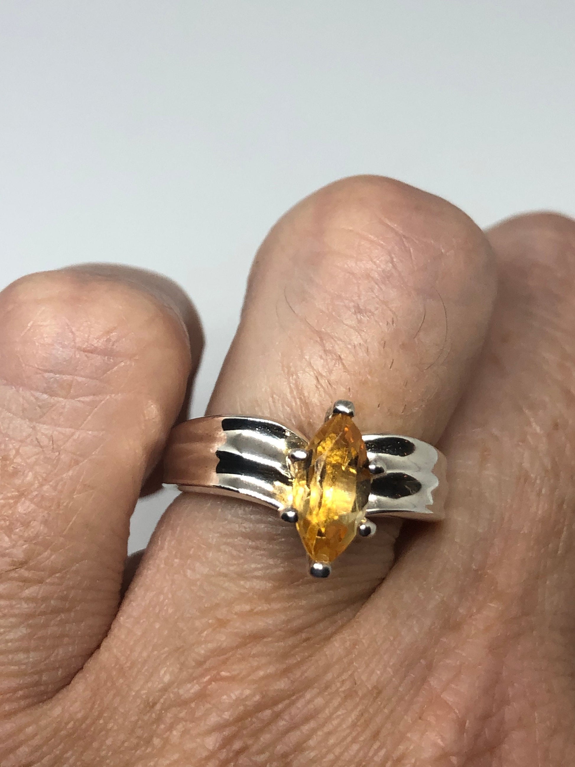 Vintage Citrine 925 Sterling Silver Deco Ring Size 7