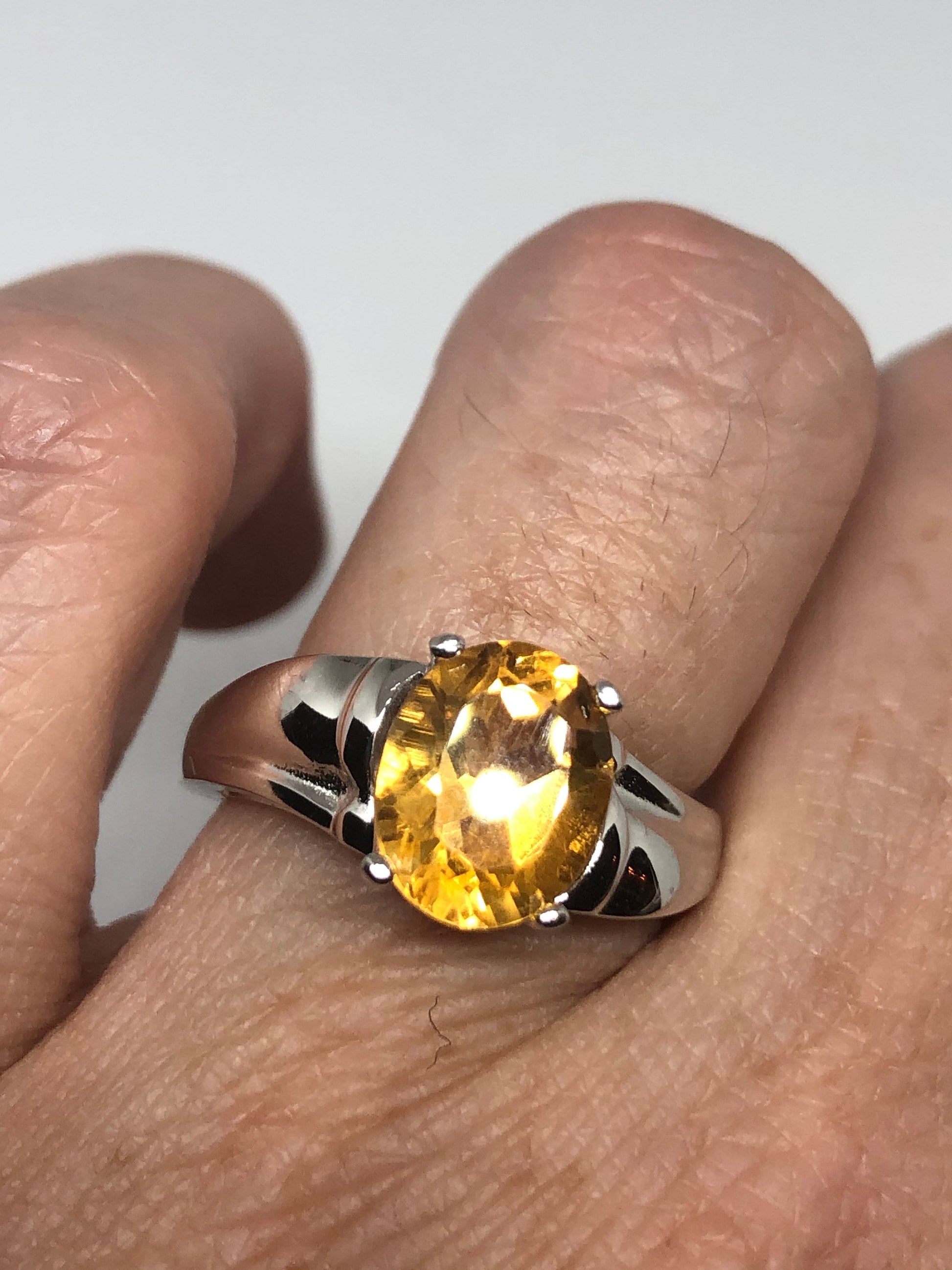 Vintage Citrine 925 Sterling Silver Deco Ring Size 7