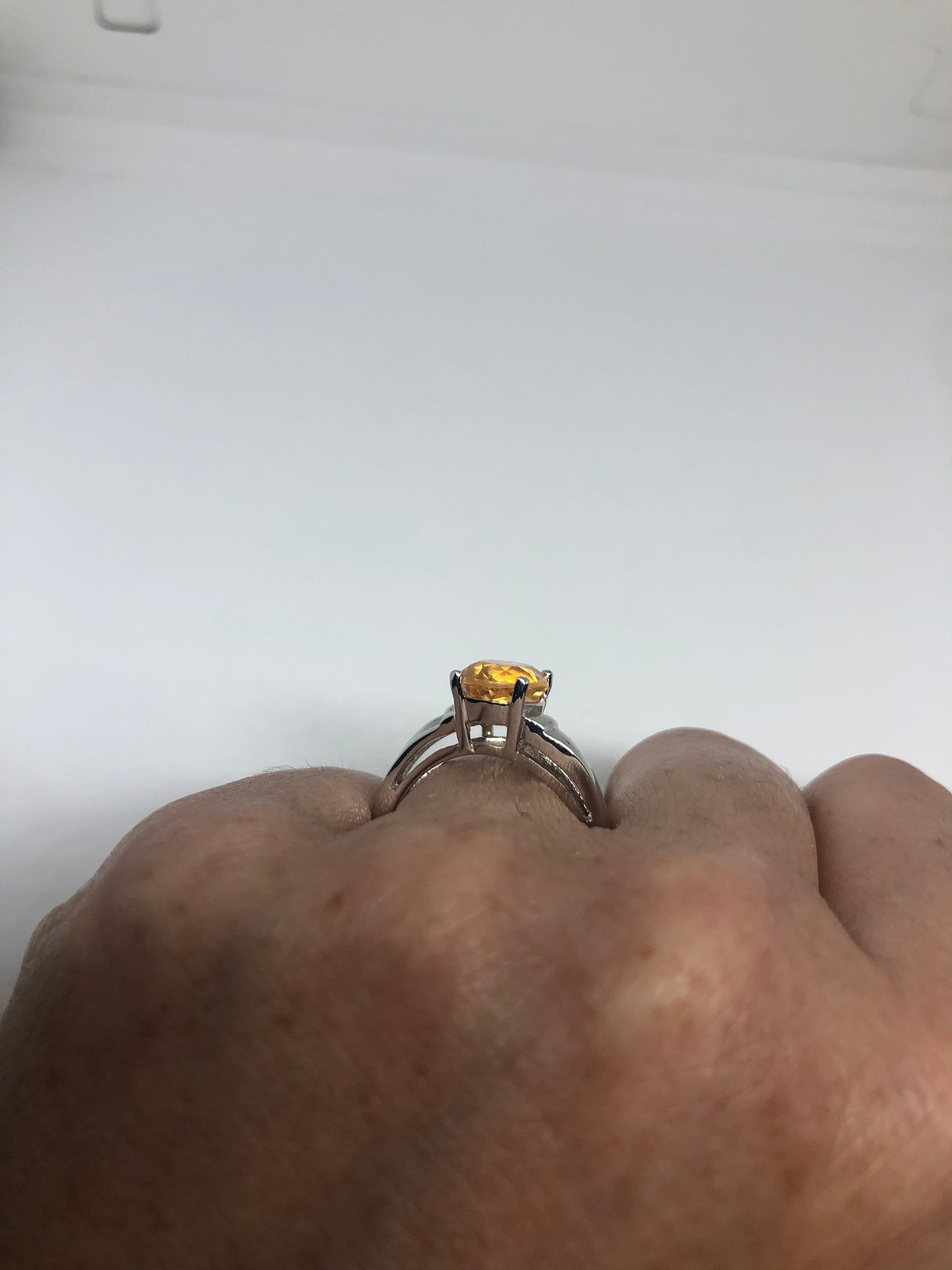 Vintage Citrine 925 Sterling Silver Deco Ring Size 7