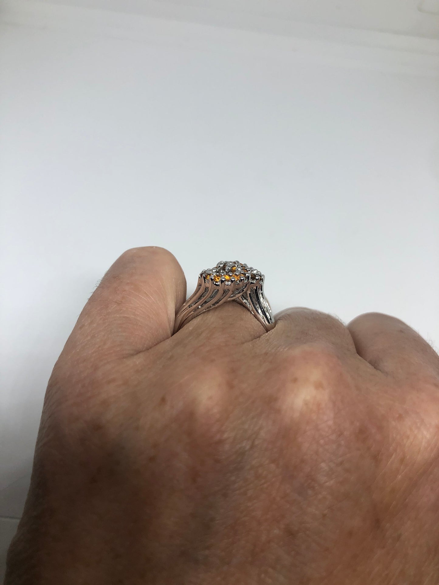 Vintage Citrine 925 Sterling Silver Deco Ring Size 5.5