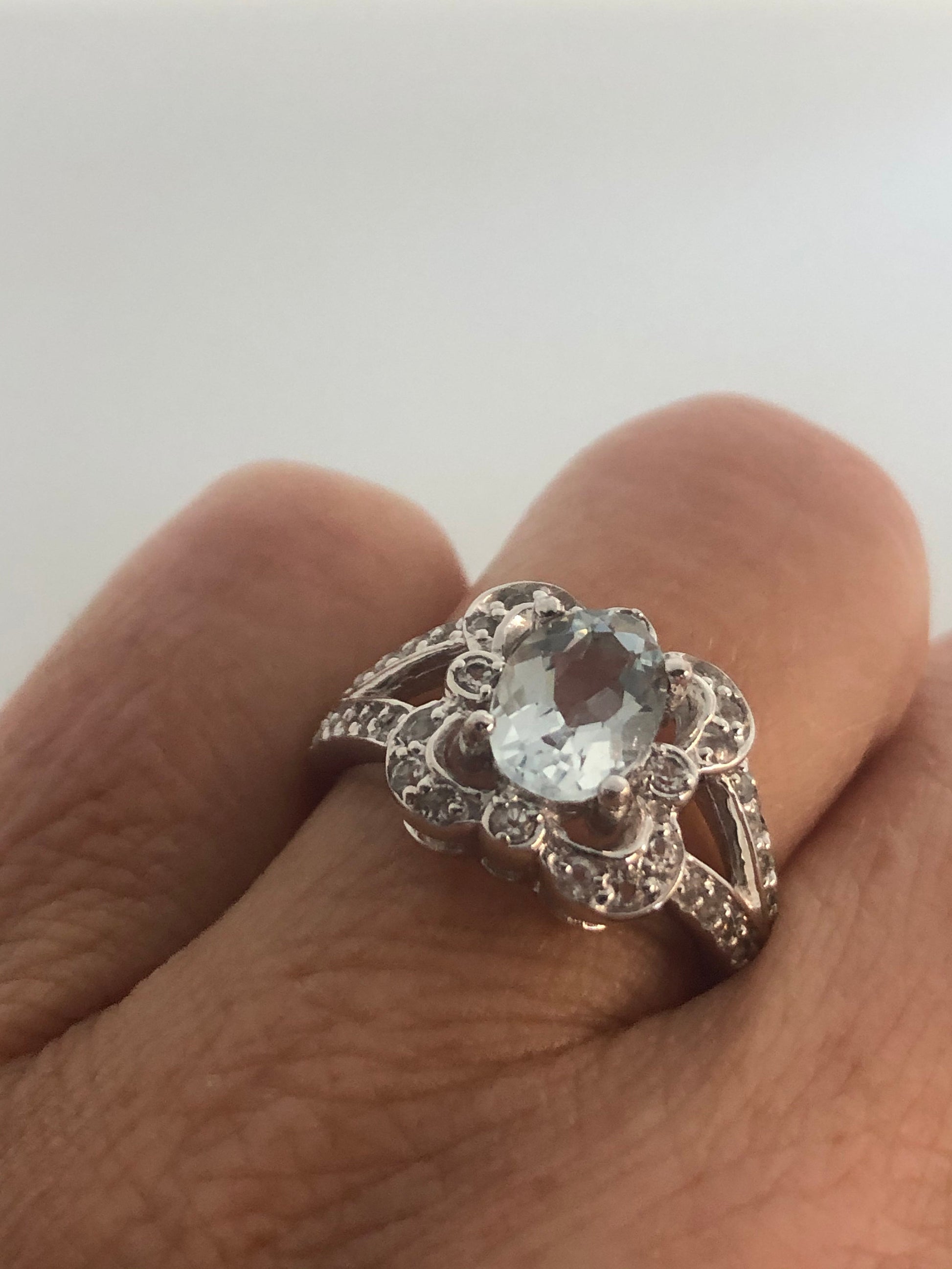 Vintage Genuine Aquamarine 925 Sterling Silver Ring