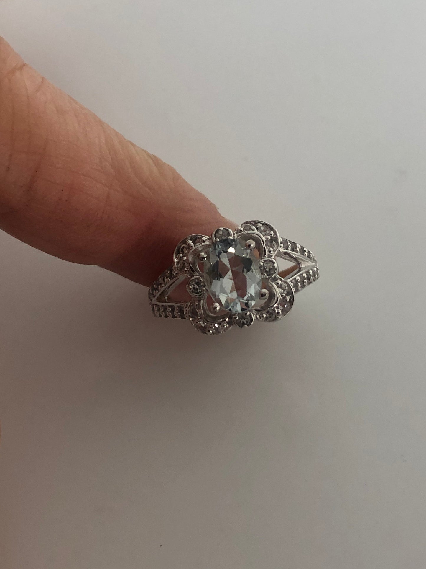 Vintage Genuine Aquamarine 925 Sterling Silver Ring