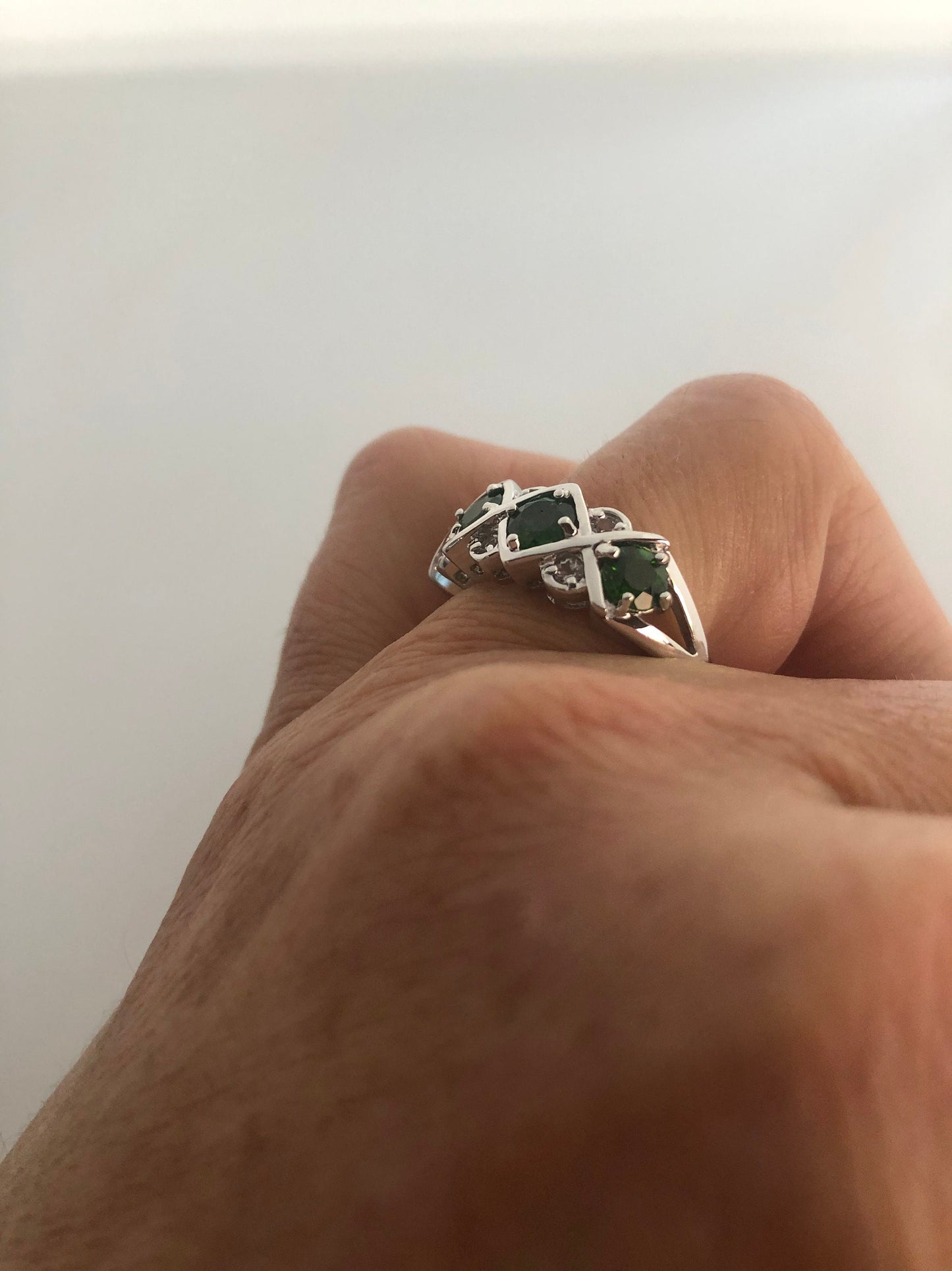 Vintage Handmade Green Chrome Diopside and Clear Flourite Filigree Setting Sterling Silver Gothic Ring