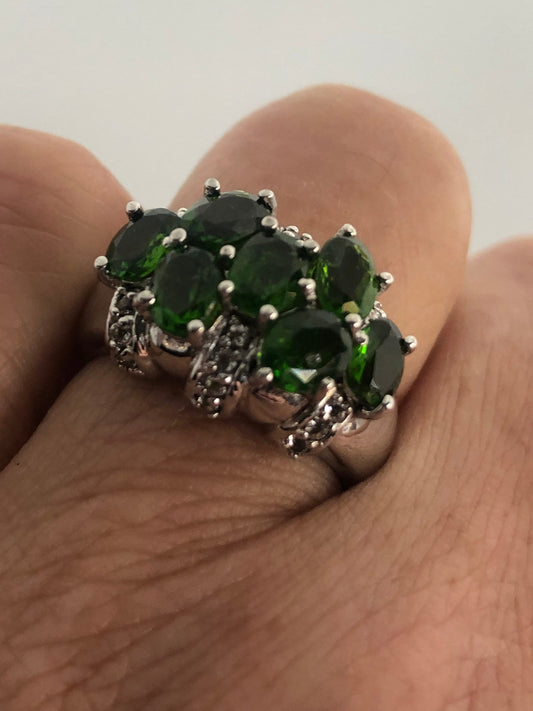 Vintage Handmade Genuine Green Chrome Diopside Setting 925 Sterling Silver Ring