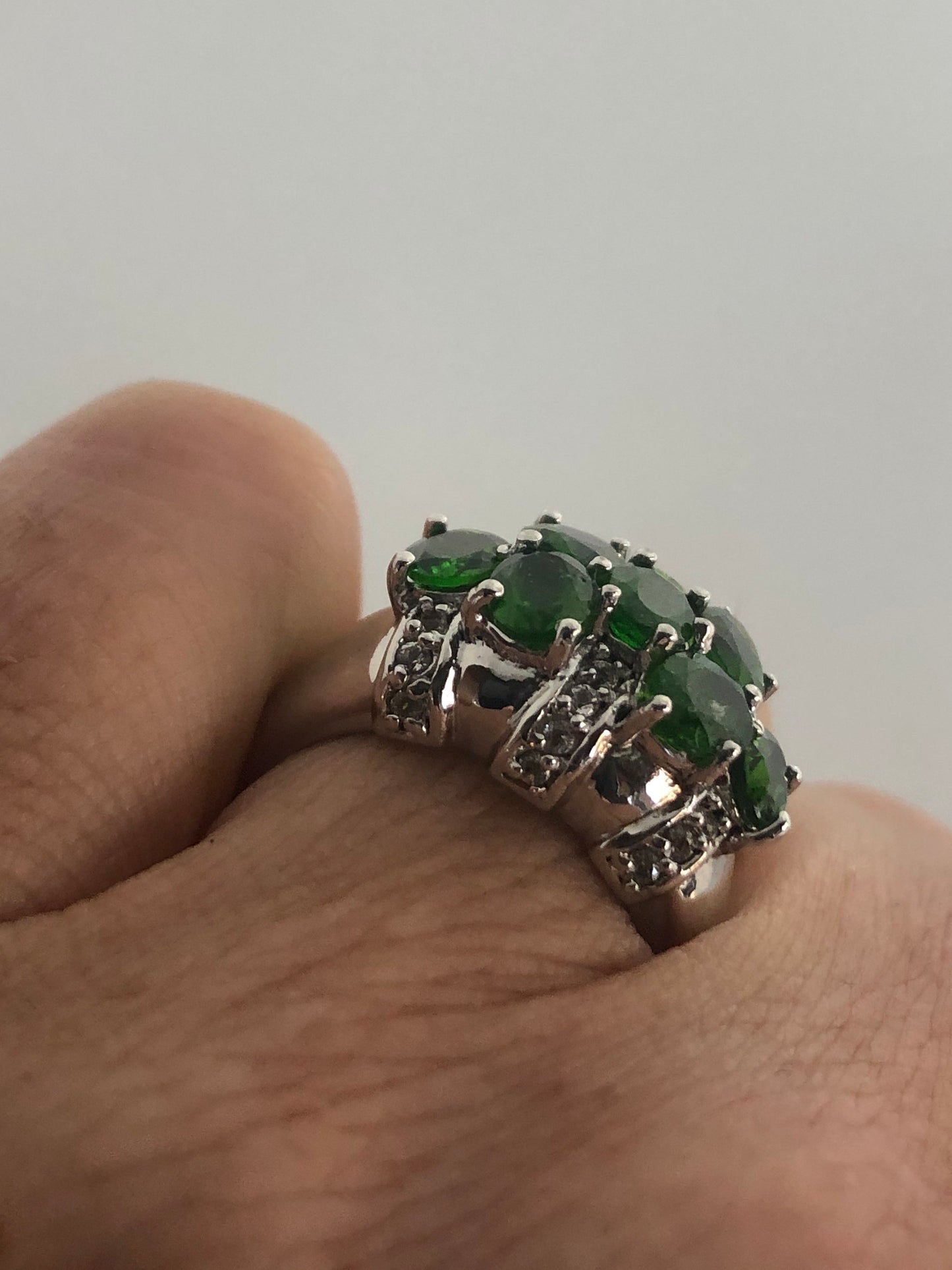 Vintage Handmade Genuine Green Chrome Diopside Setting 925 Sterling Silver Ring