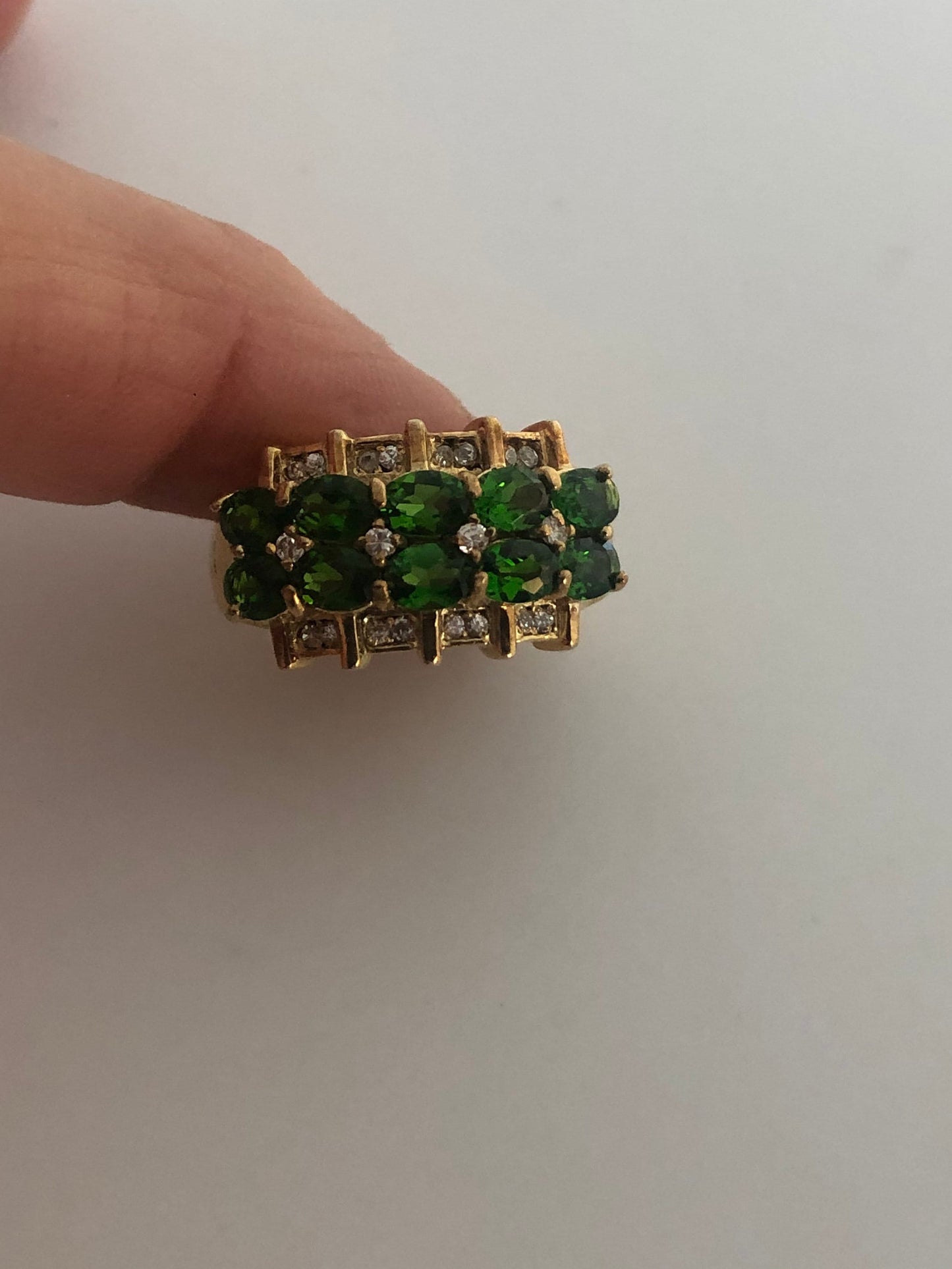 Vintage Handmade Genuine Green Chrome Diopside Golden 925 Sterling Silver Ring