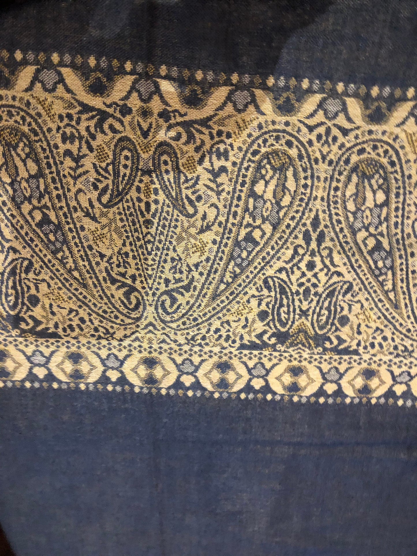 Vintage Navy Blue Paisley Brocade Pashmina Scarf Wrap Shawl