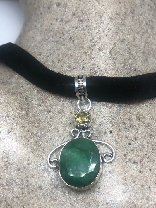 Vintage Green Raw Emerald Crystal Choker Pendant