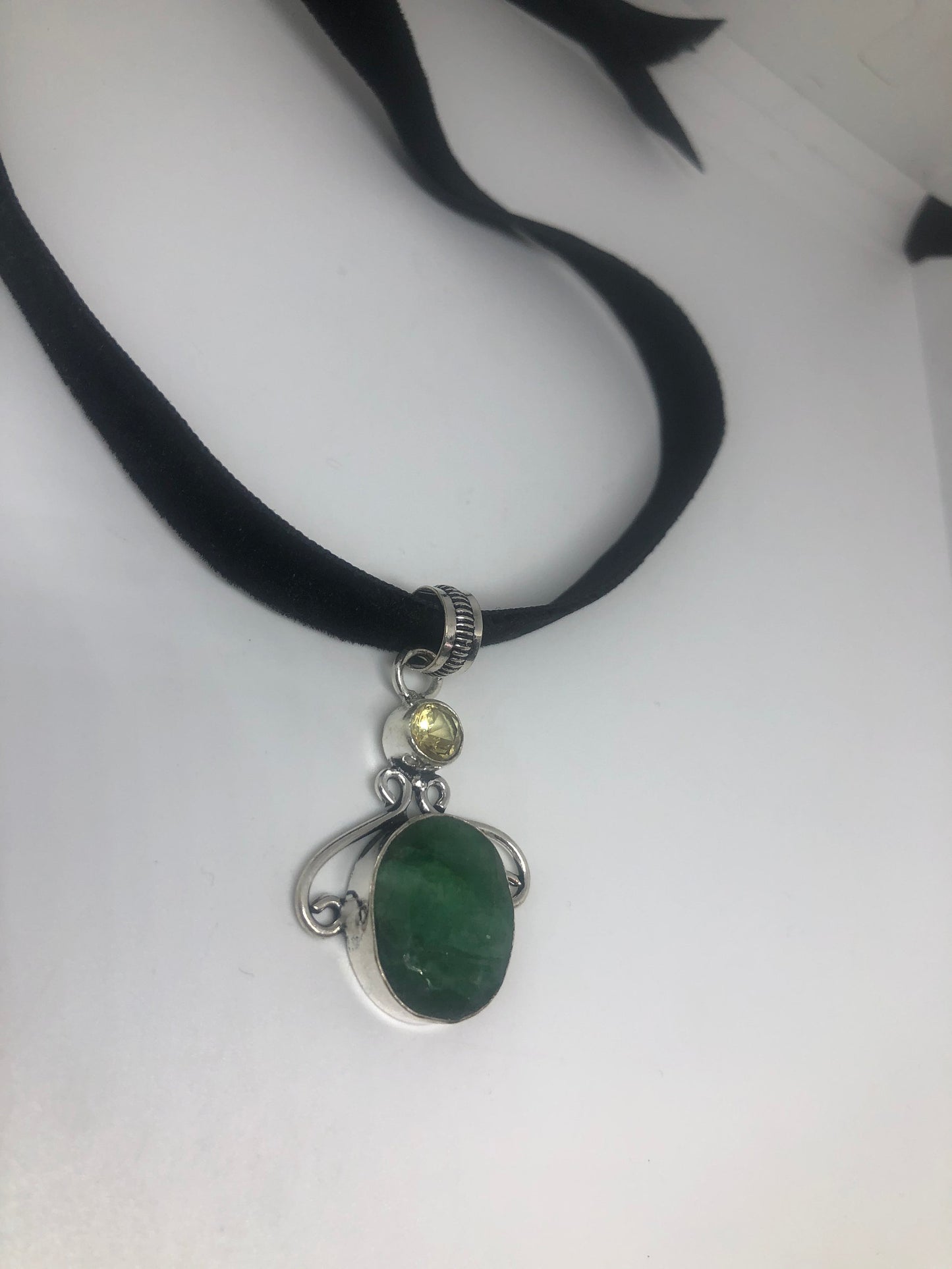 Vintage Green Raw Emerald Crystal Choker Pendant