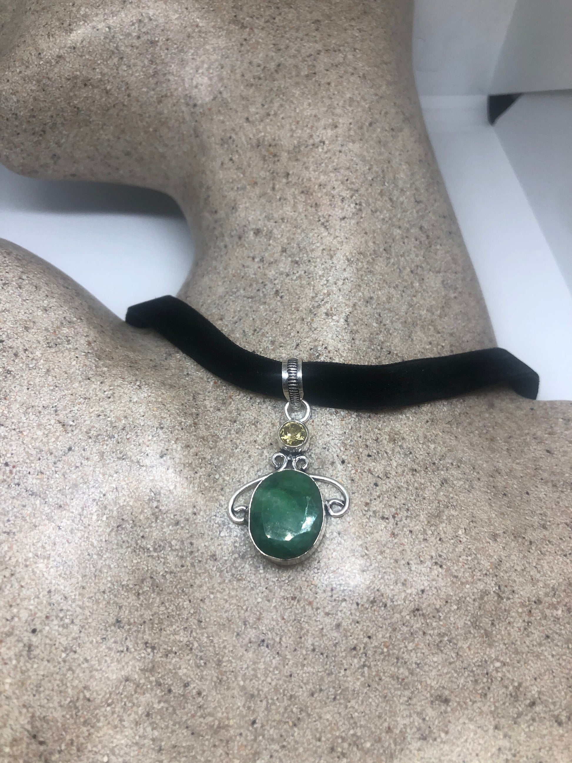 Vintage Green Raw Emerald Crystal Choker Pendant