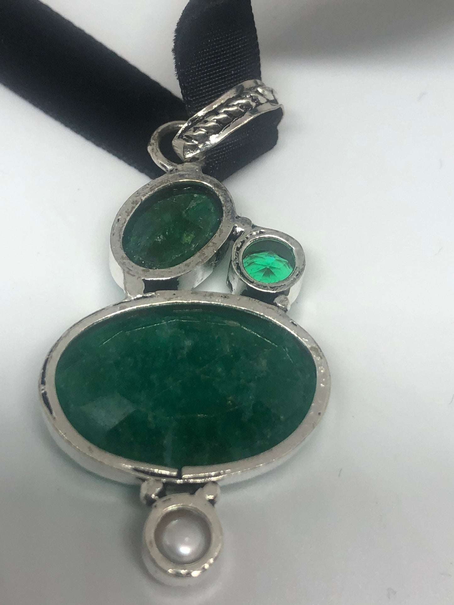 Vintage Green Raw Emerald Crystal Choker Pendant