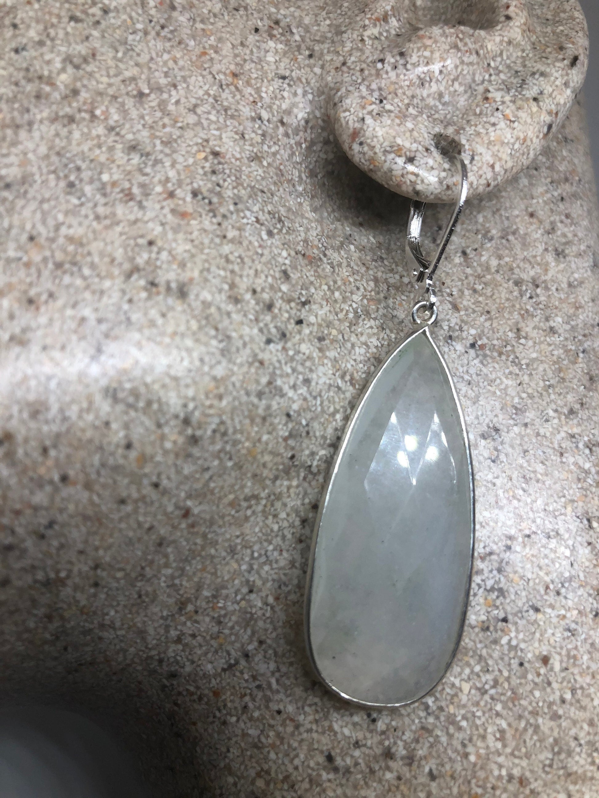 Vintage White Chalcedony Gemstone Sterling Silver Lever Back Chandelier Earrings