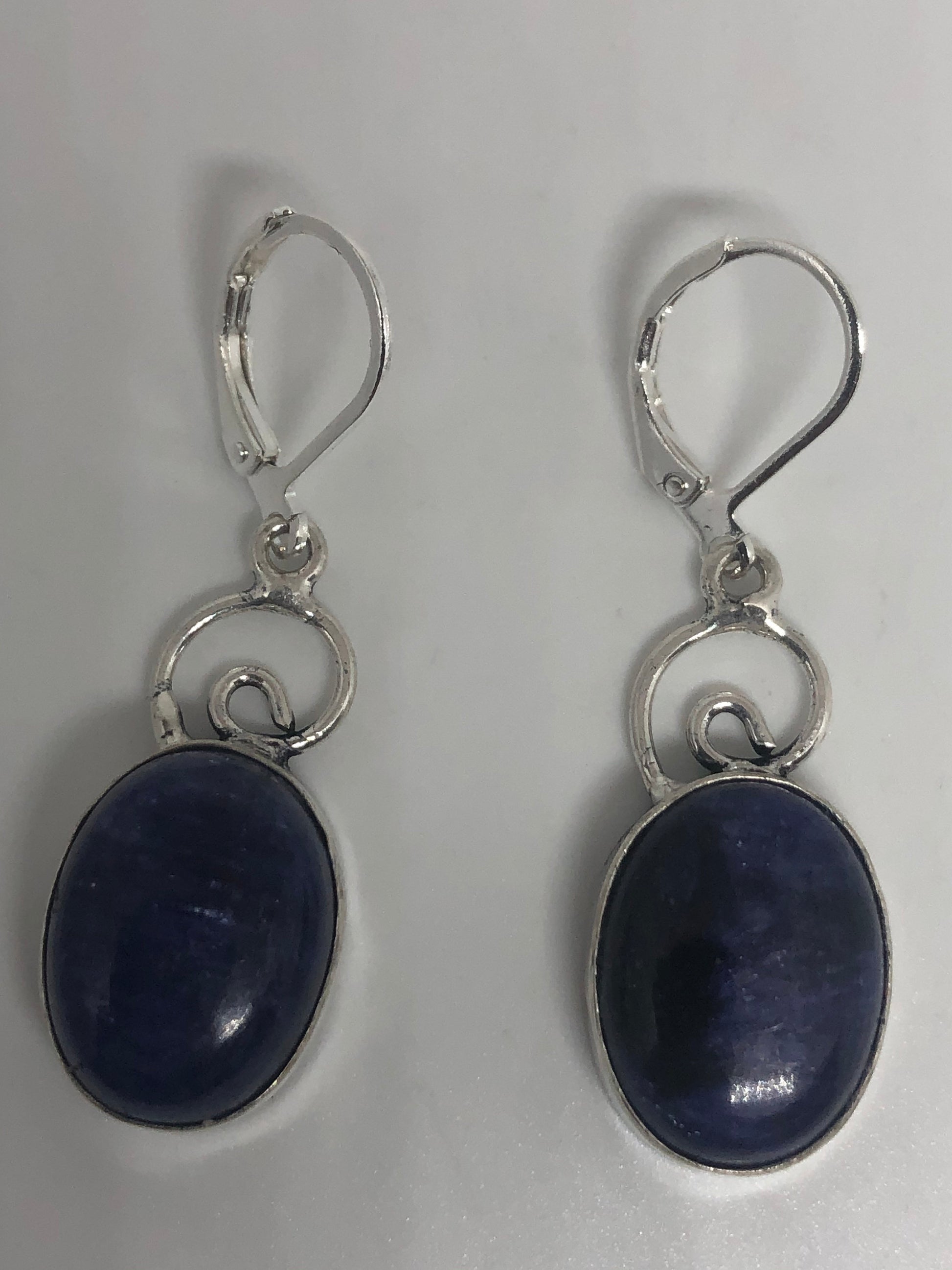 Vintage Blue Raw Sapphire Sterling Silver Lever Back Chandelier Earrings