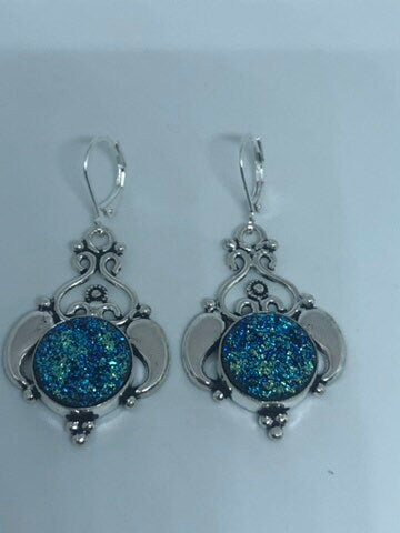 Vintage Sterling Silver Blue peacock ore Earrings