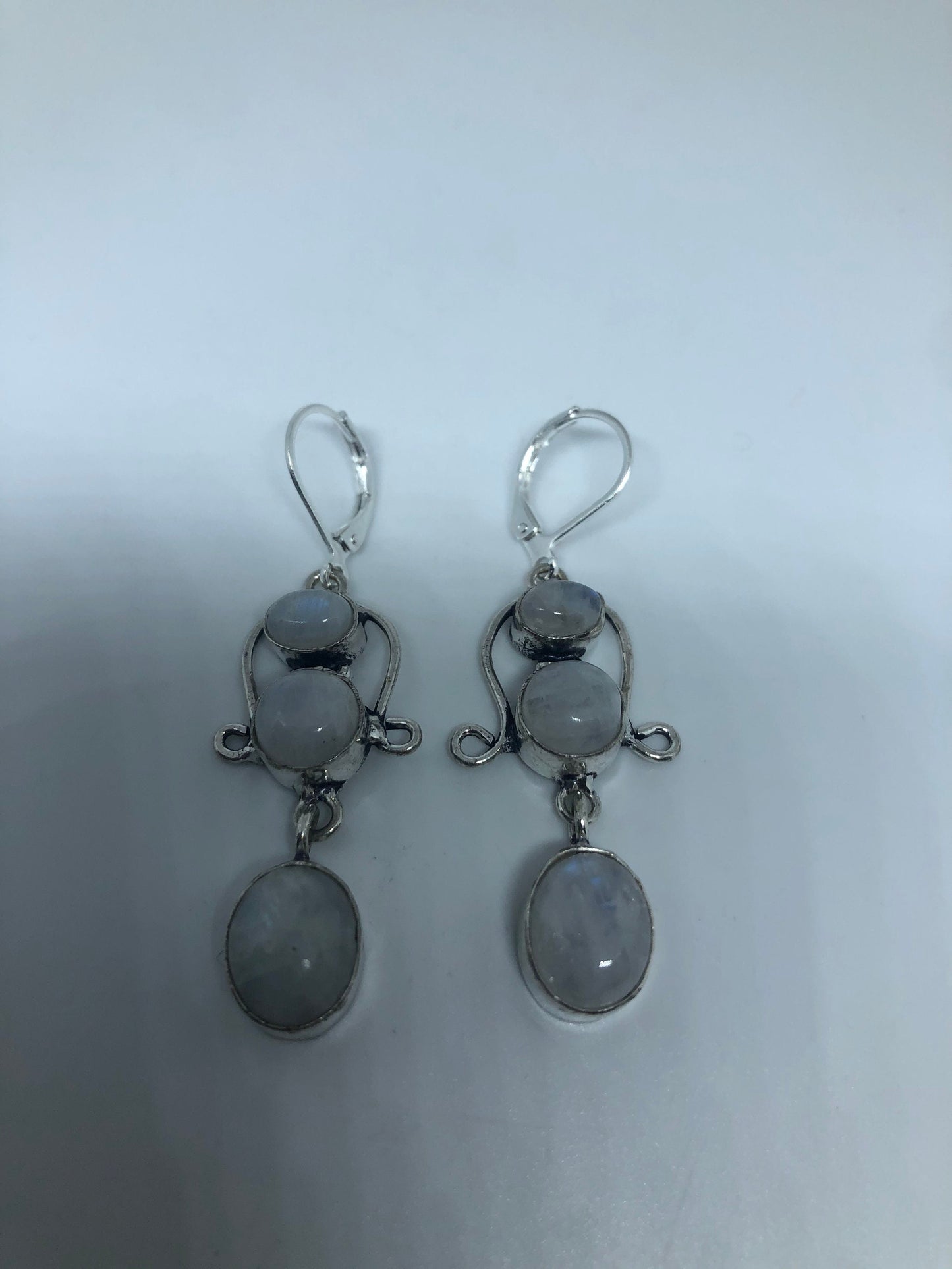 Vintage Rainbow Moonstone Sterling Silver Lever Back Dangle Earrings