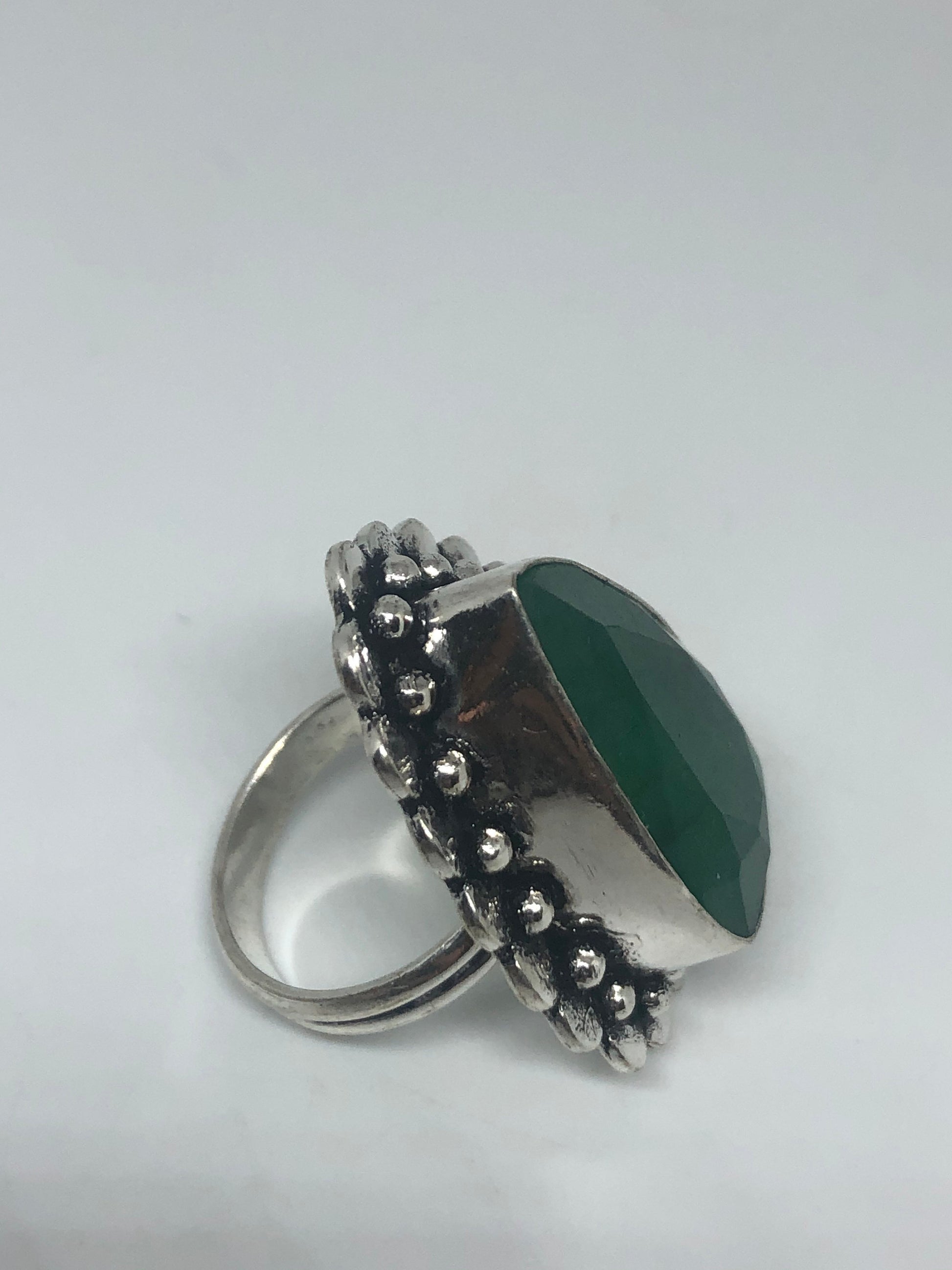 Vintage Green Raw Emerald Silver Bronze Statement Boho Ring Size 6.25