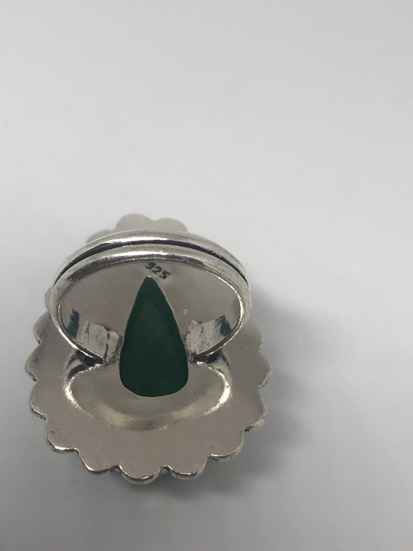 Vintage Green Raw Emerald Silver Bronze Statement Boho Ring Size 6.25