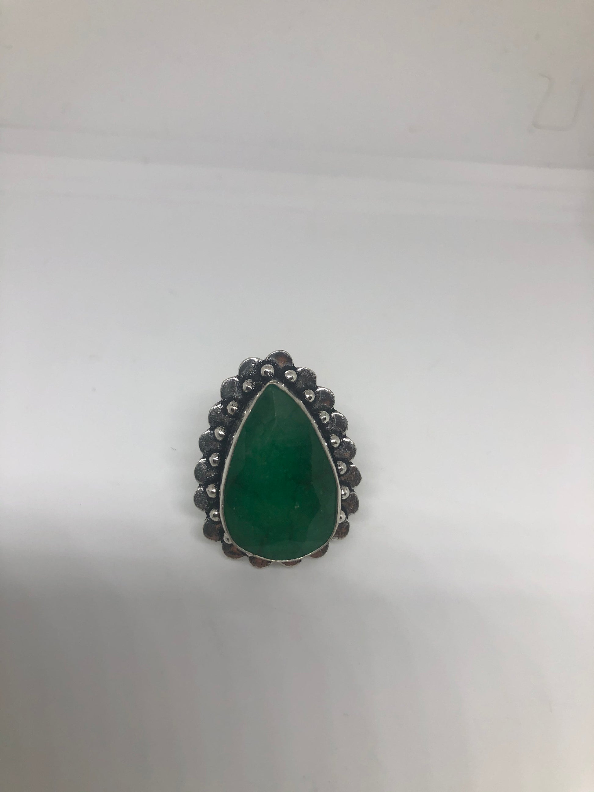 Vintage Green Raw Emerald Silver Bronze Statement Boho Ring Size 6.25