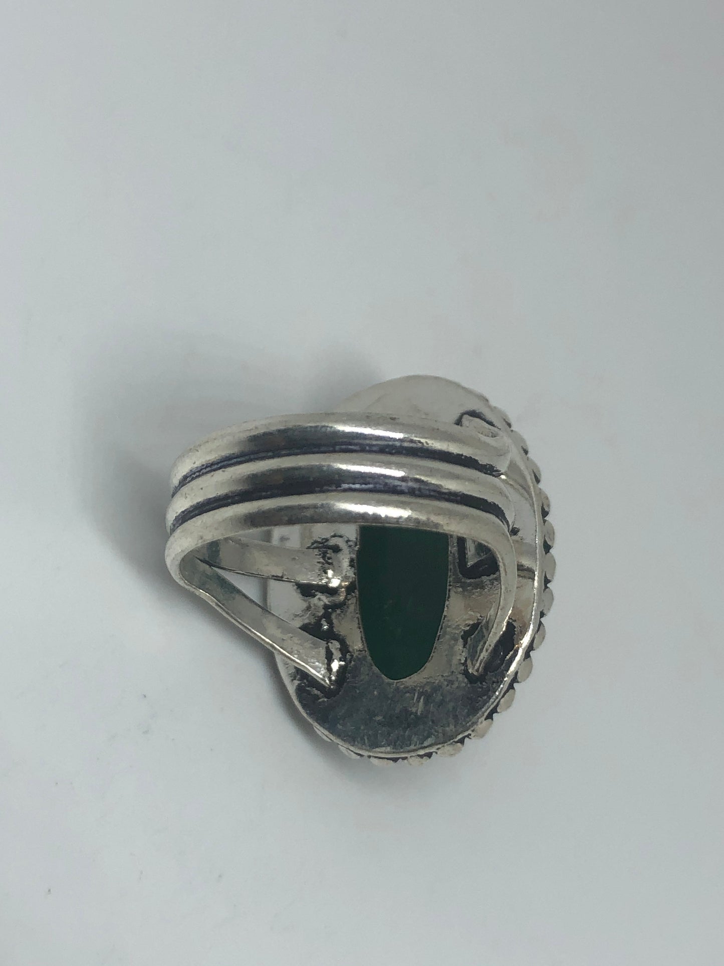 Vintage Green Raw Emerald Silver Bronze Statement Boho Ring Size 7.5