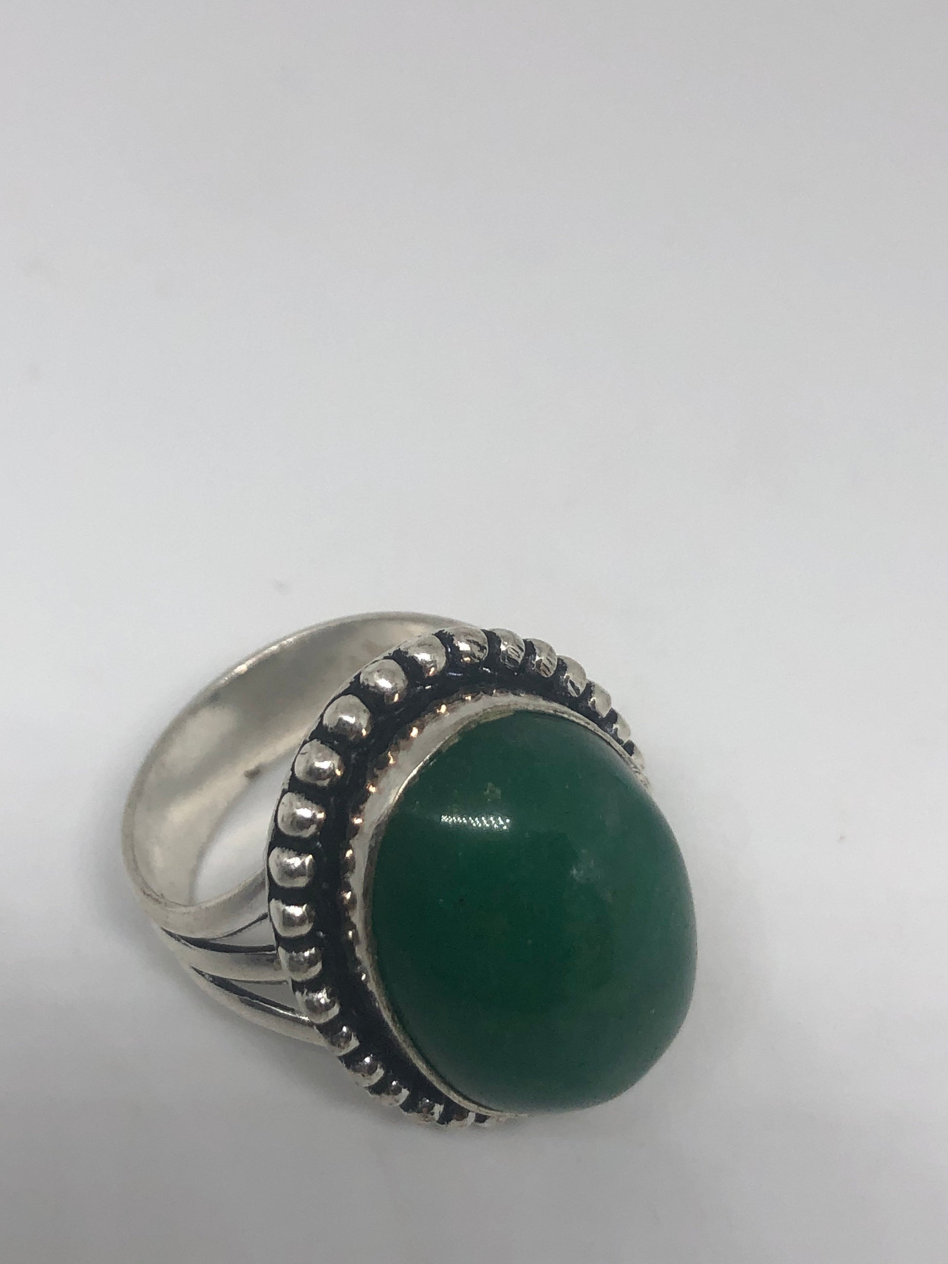 Vintage Green Raw Emerald Silver Bronze Statement Boho Ring Size 7.5