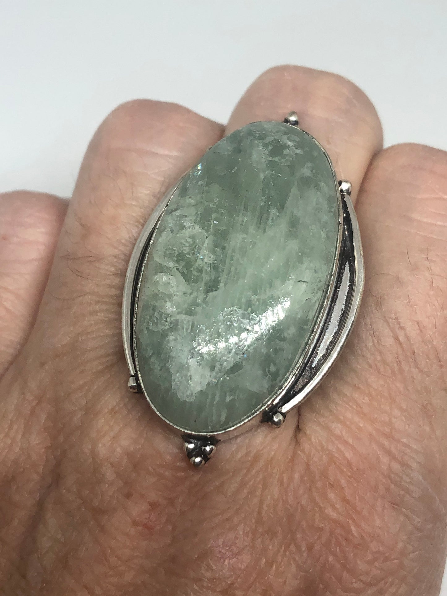 Vintage Green Amazonite Silver Ring Size 8