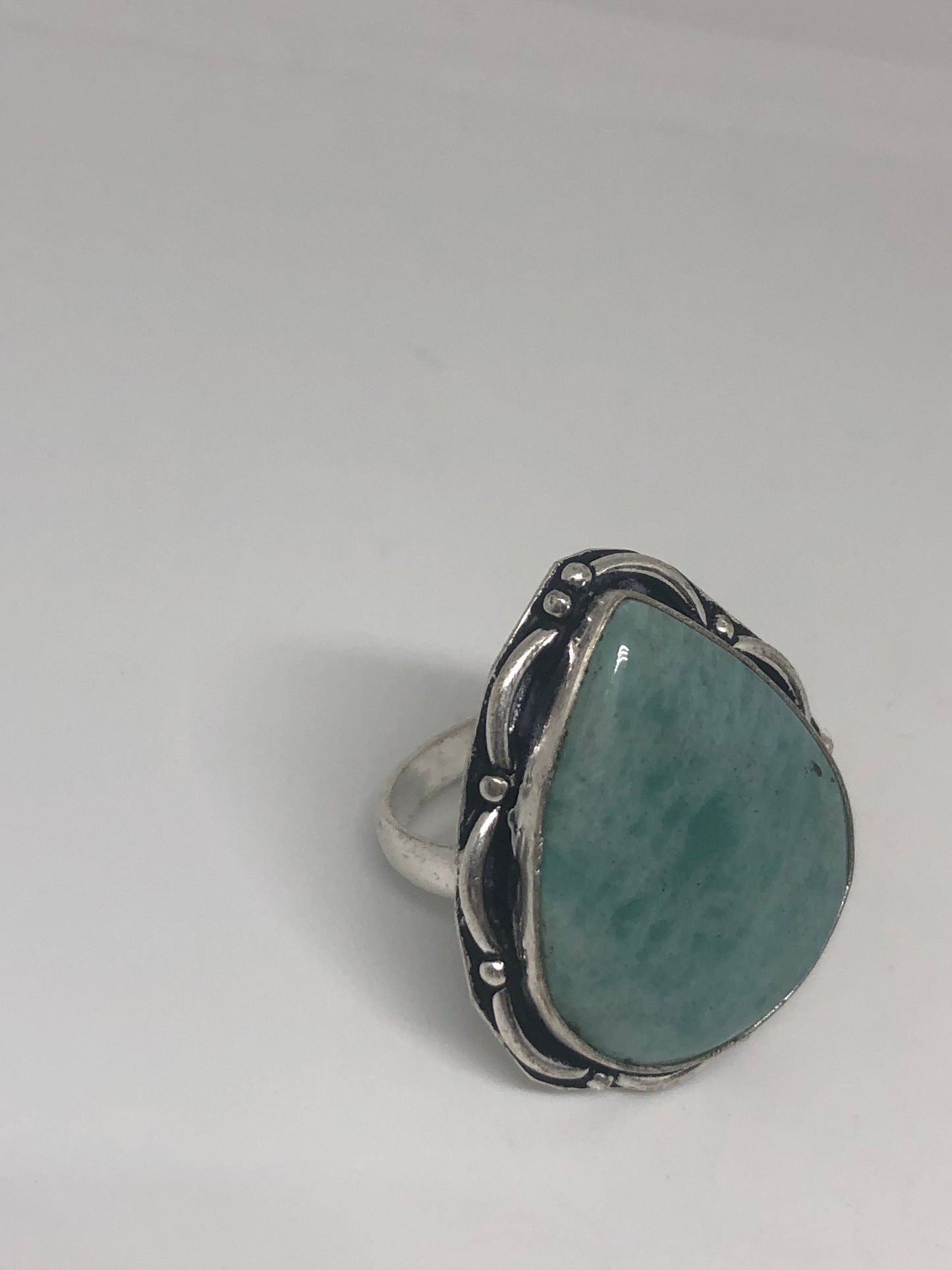 Vintage Green Amazonite Silver Ring Size 8.5