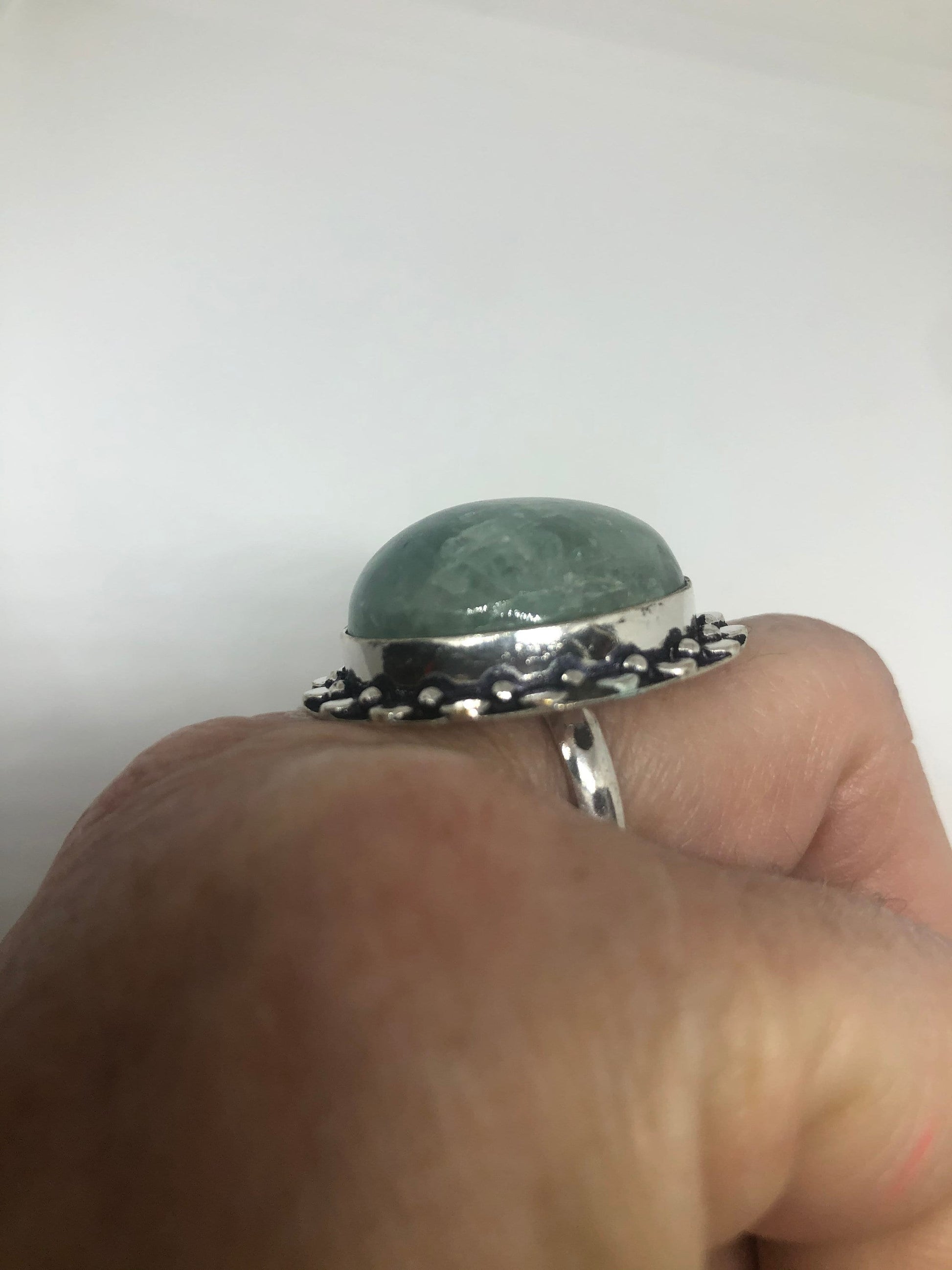 Vintage Green Amazonite Silver Ring Size 7