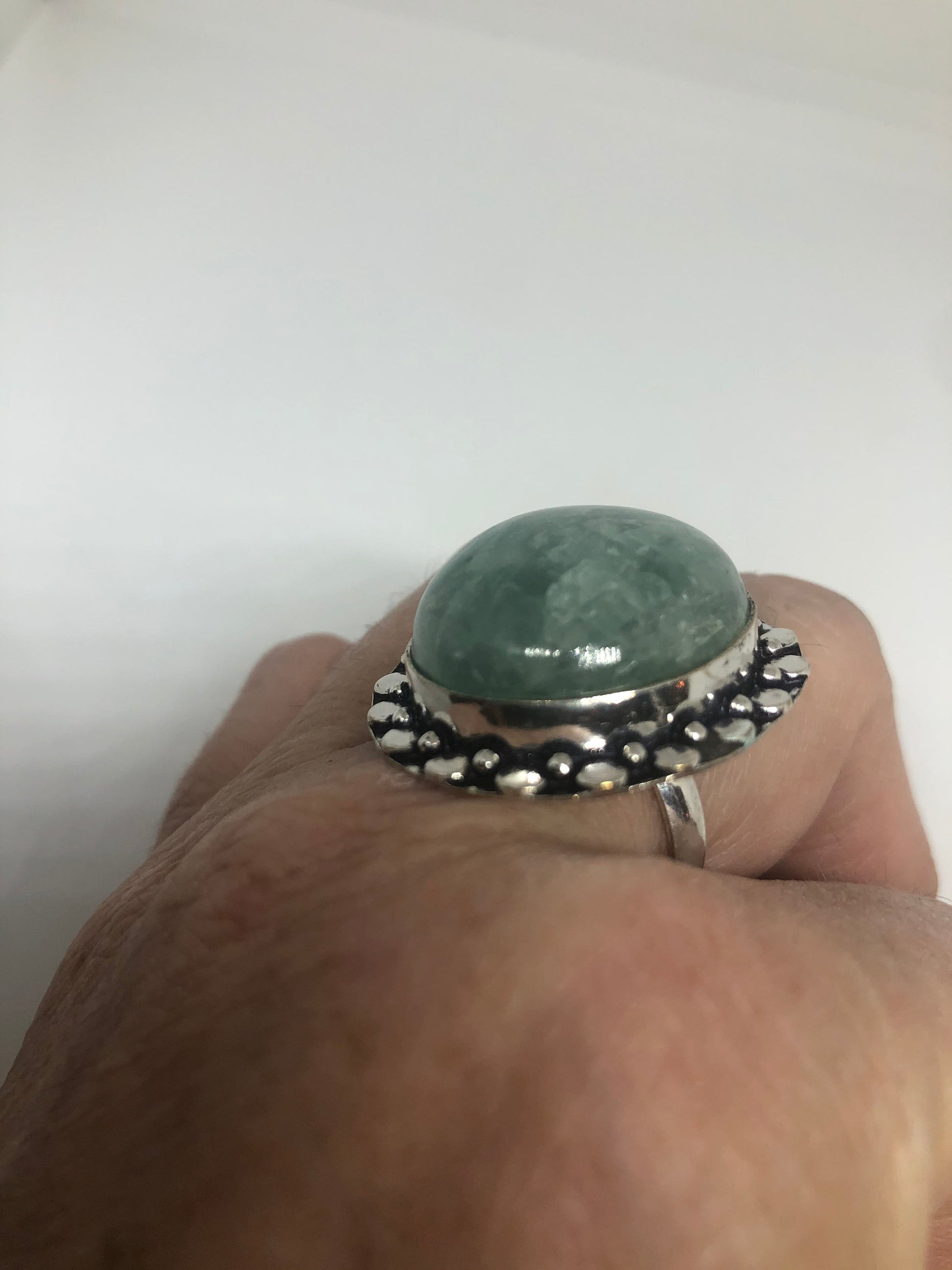 Vintage Green Amazonite Silver Ring Size 7