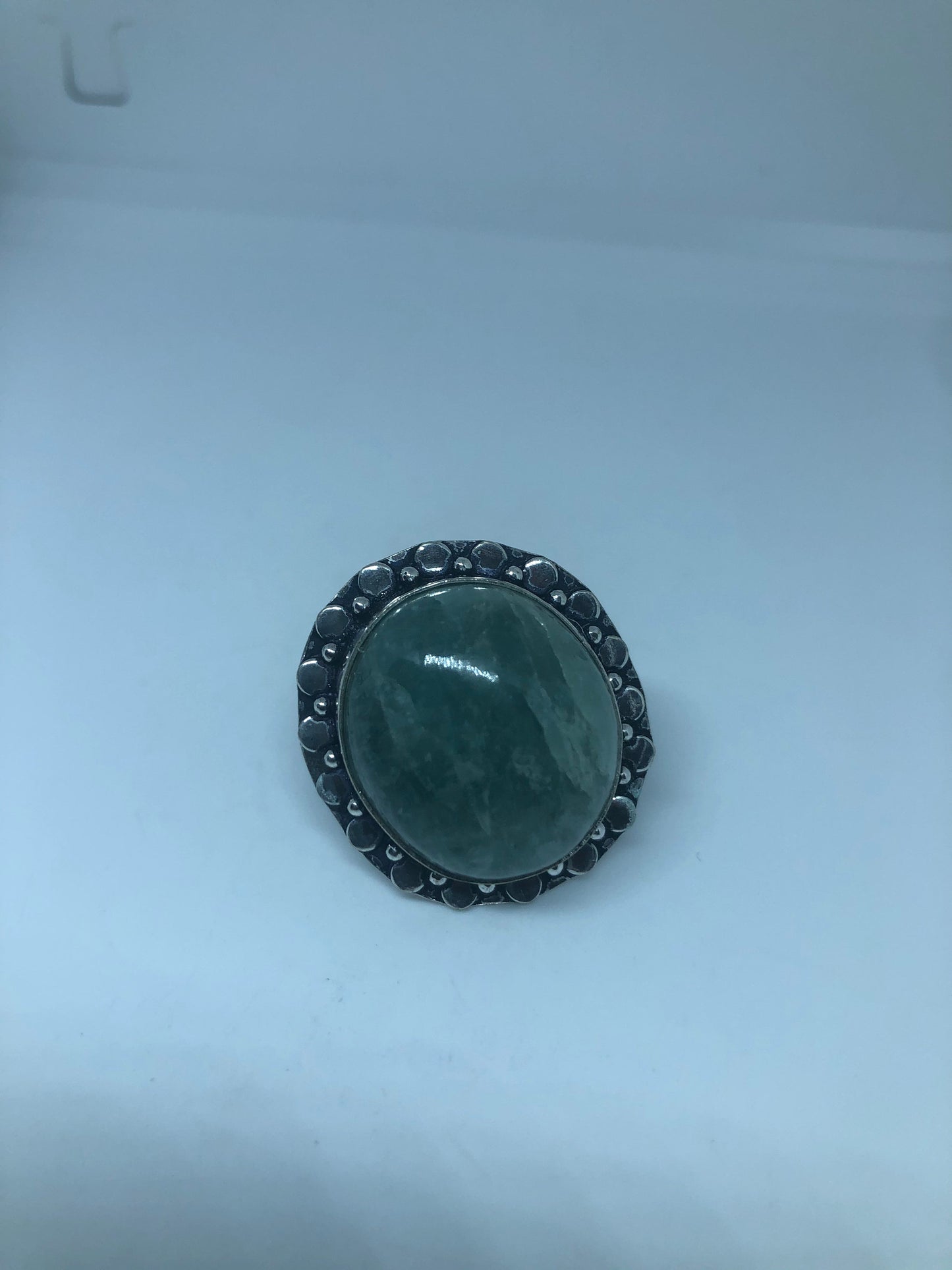 Vintage Green Amazonite Silver Ring Size 7