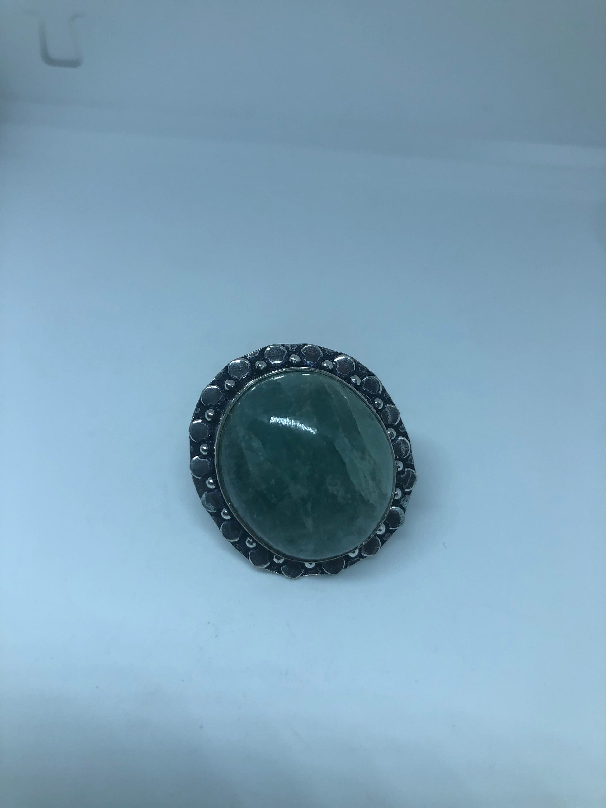 Vintage Green Amazonite Silver Ring Size 7