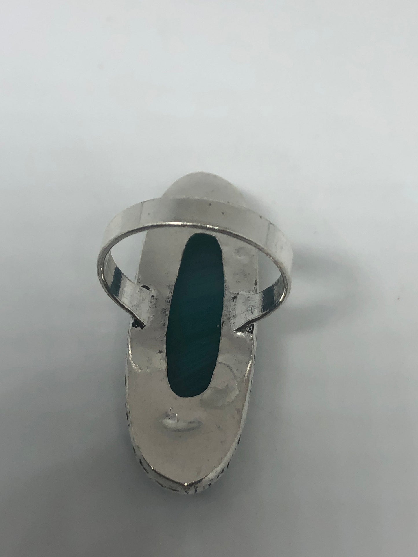 Vintage Green Agate Silver Ring Size 7.5