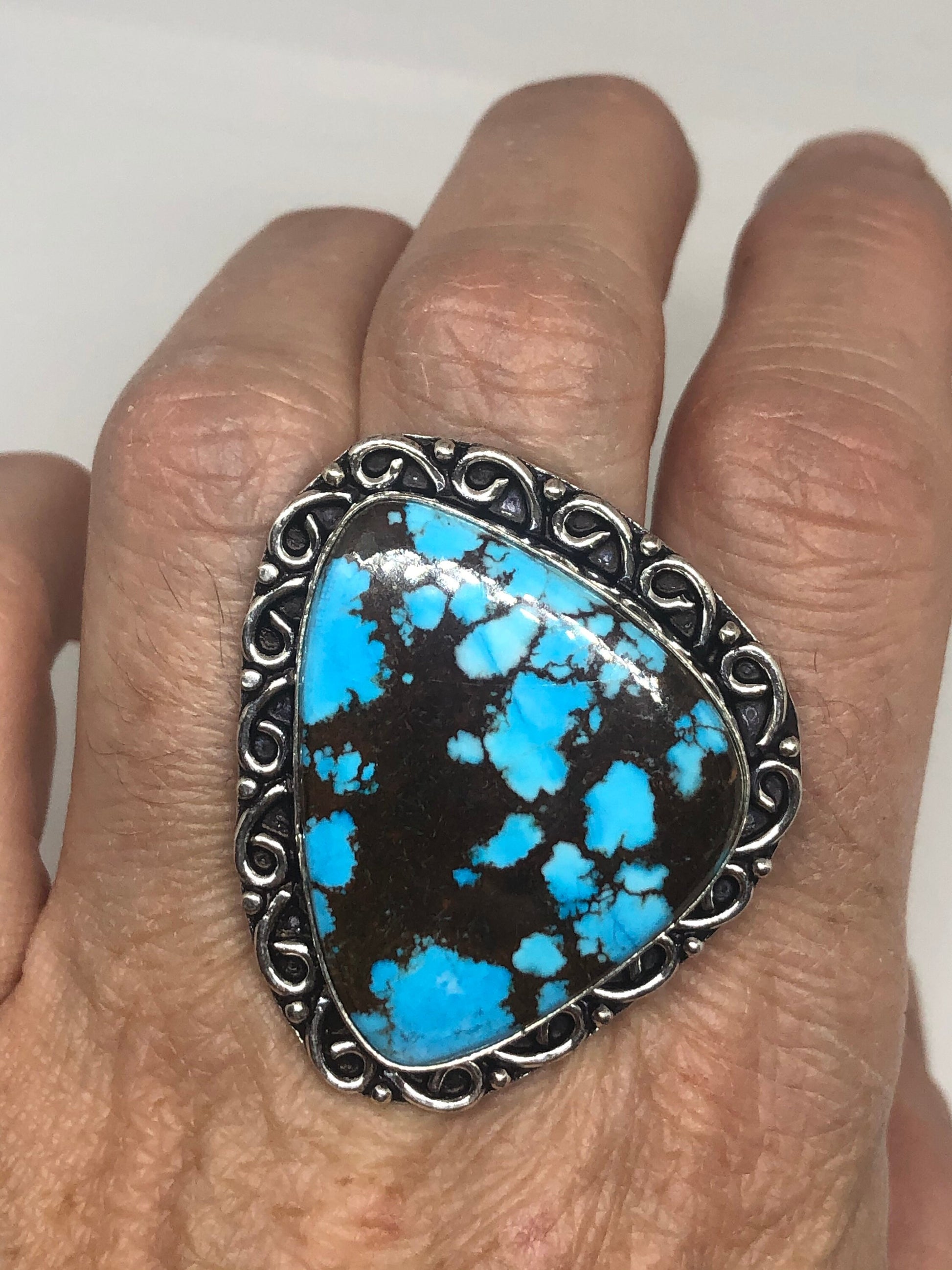 Vintage Blue Genuine Tibetan Turquoise Ring Size 10