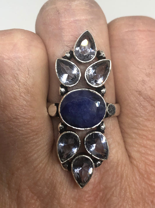 Vintage Blue Genuine Lapis Lazuli and Iolite Ring Size 7