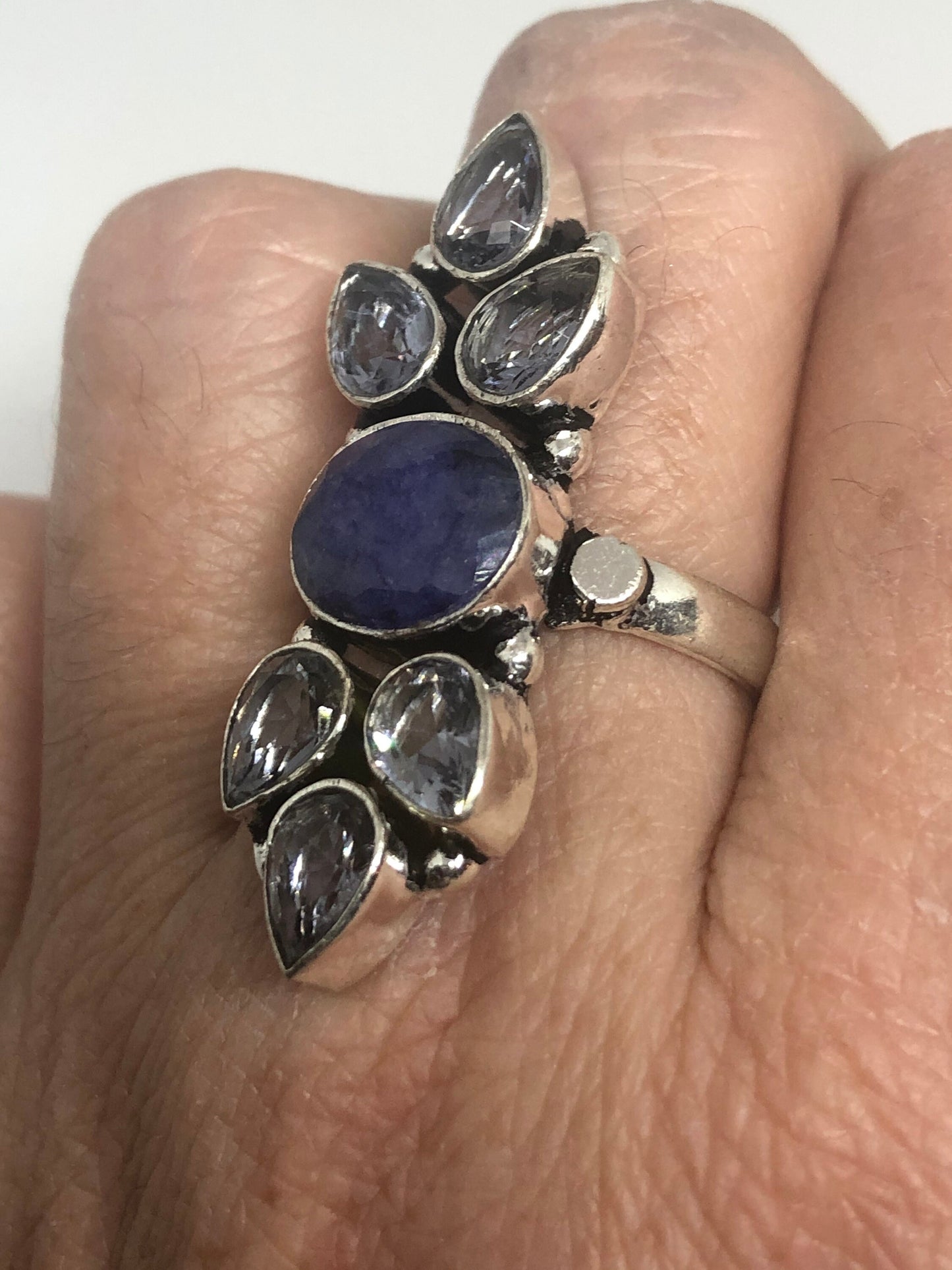 Vintage Blue Genuine Lapis Lazuli and Iolite Ring Size 7