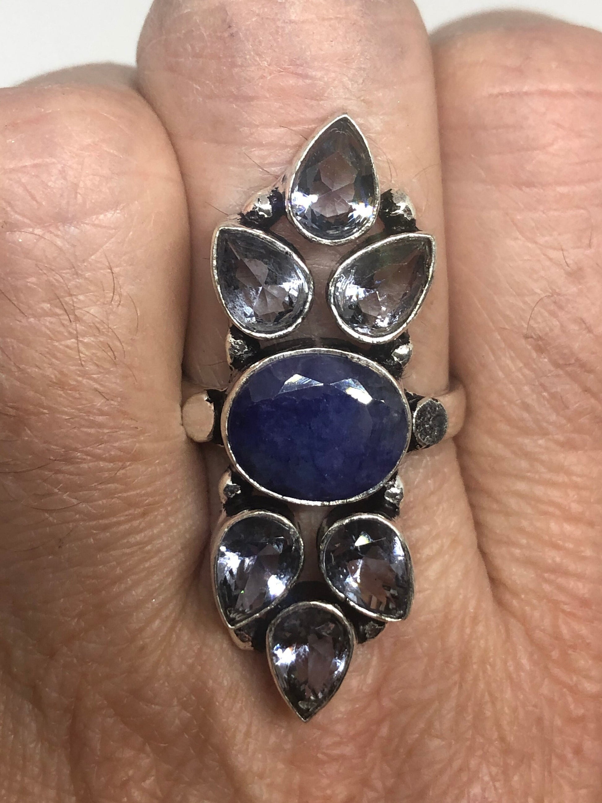 Vintage Blue Genuine Lapis Lazuli and Iolite Ring Size 7