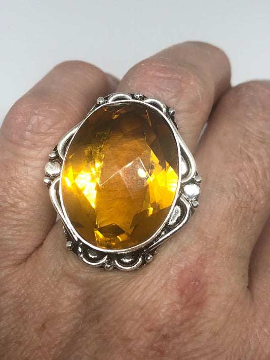 Vintage Amber Vintage Art Glass Cocktail Ring Size 7