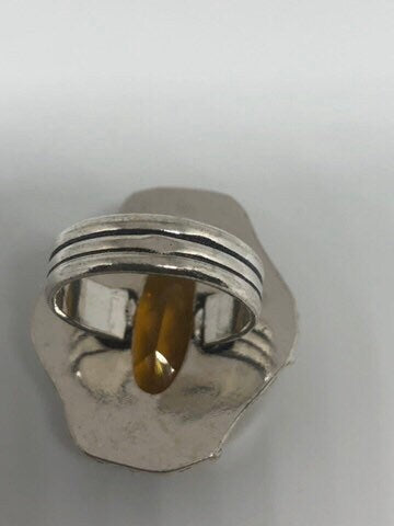 Vintage Amber Vintage Art Glass Cocktail Ring Size 7