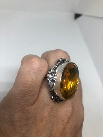 Vintage Amber Vintage Art Glass Cocktail Ring Size 7