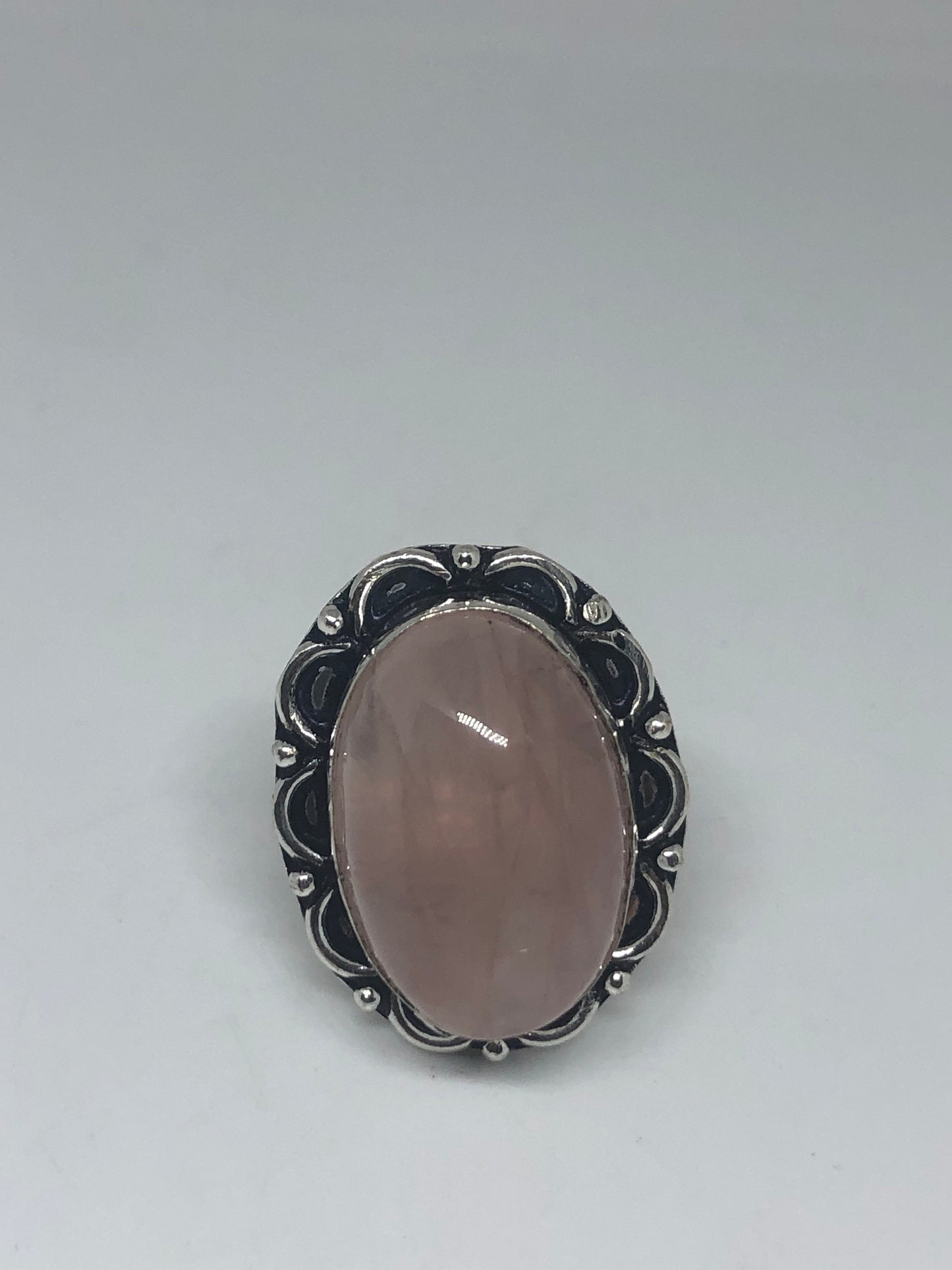 Vintage Pink Rose Quartz Silver Ring Size 8.5