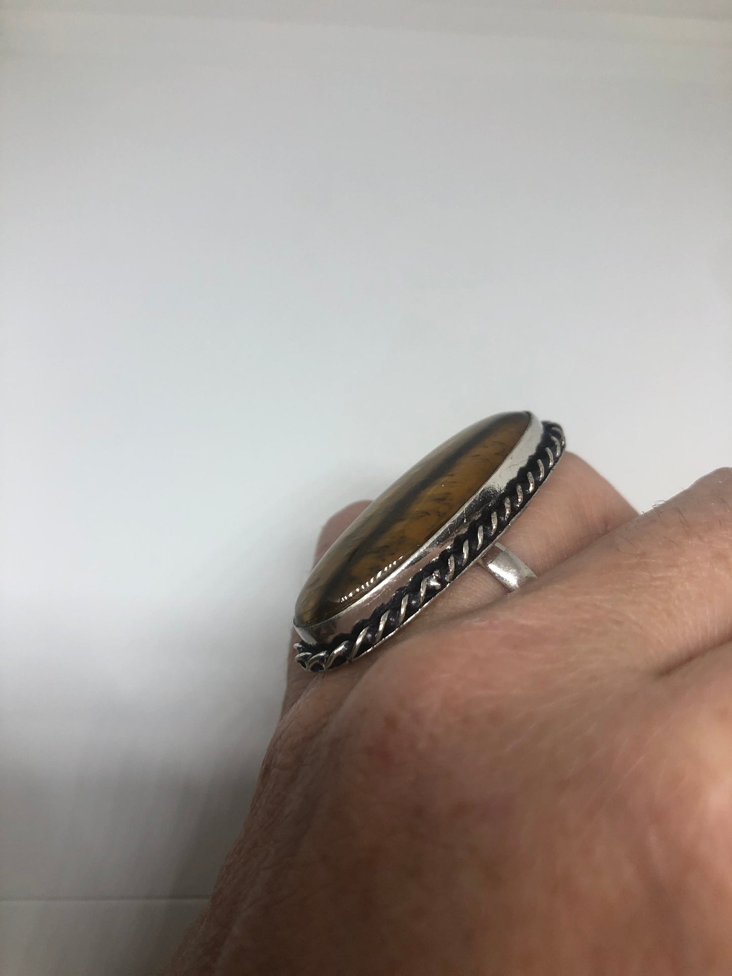 Vintage Tigers Eye Silver Cocktail Ring Size 7